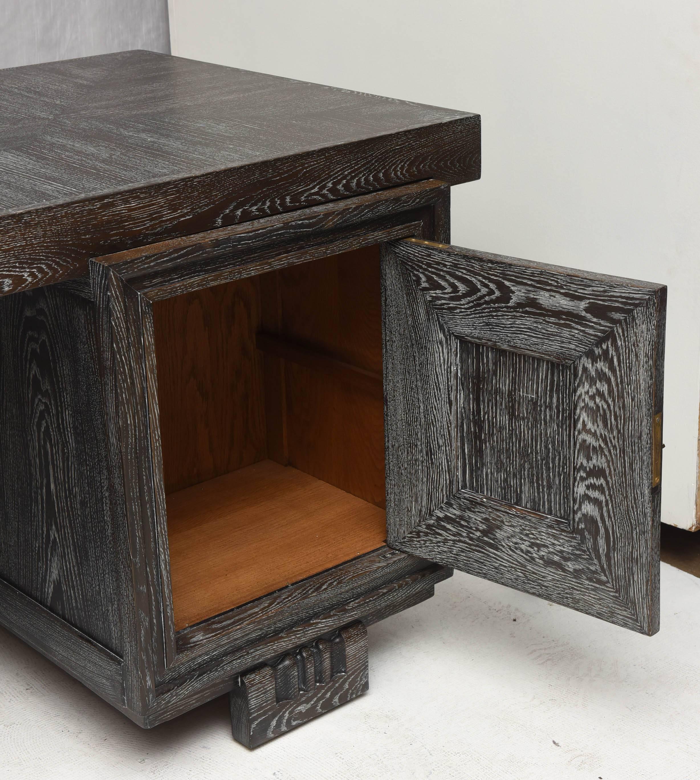 Bronze French Art Deco Cerused Oak Desk by Charles Dudouyt