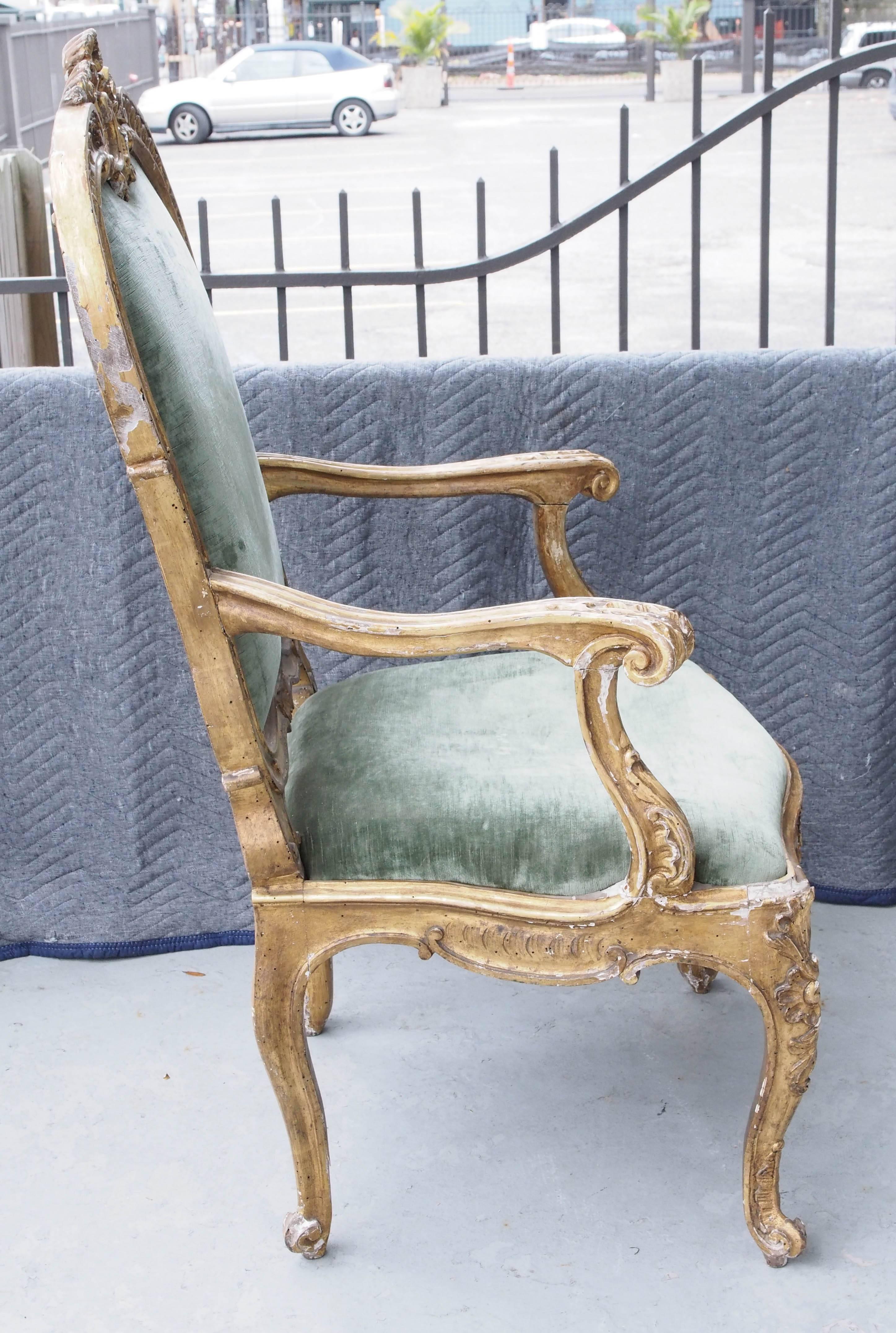 Giltwood Continental Rococo Armchair For Sale 1