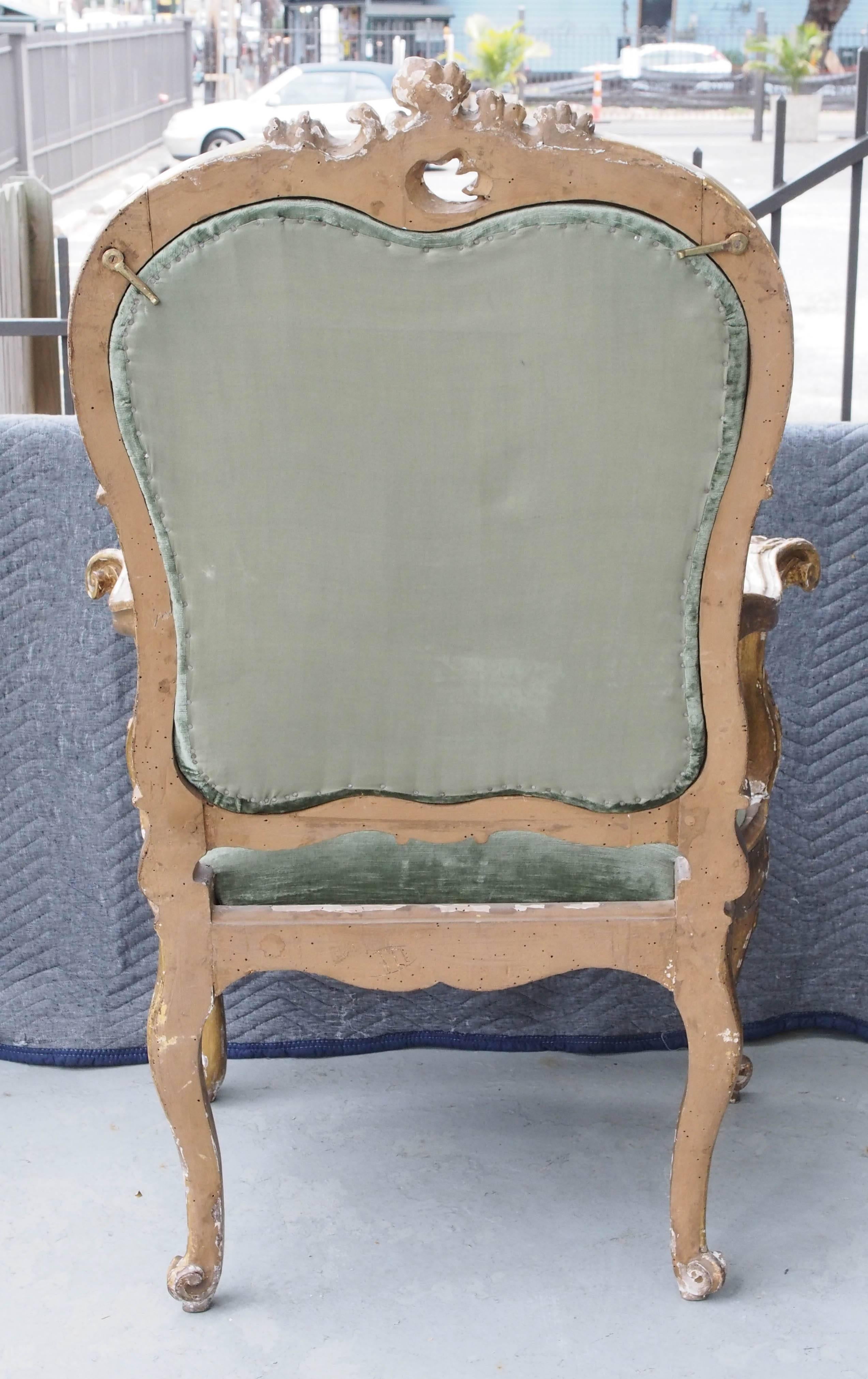 Giltwood Continental Rococo Armchair For Sale 2