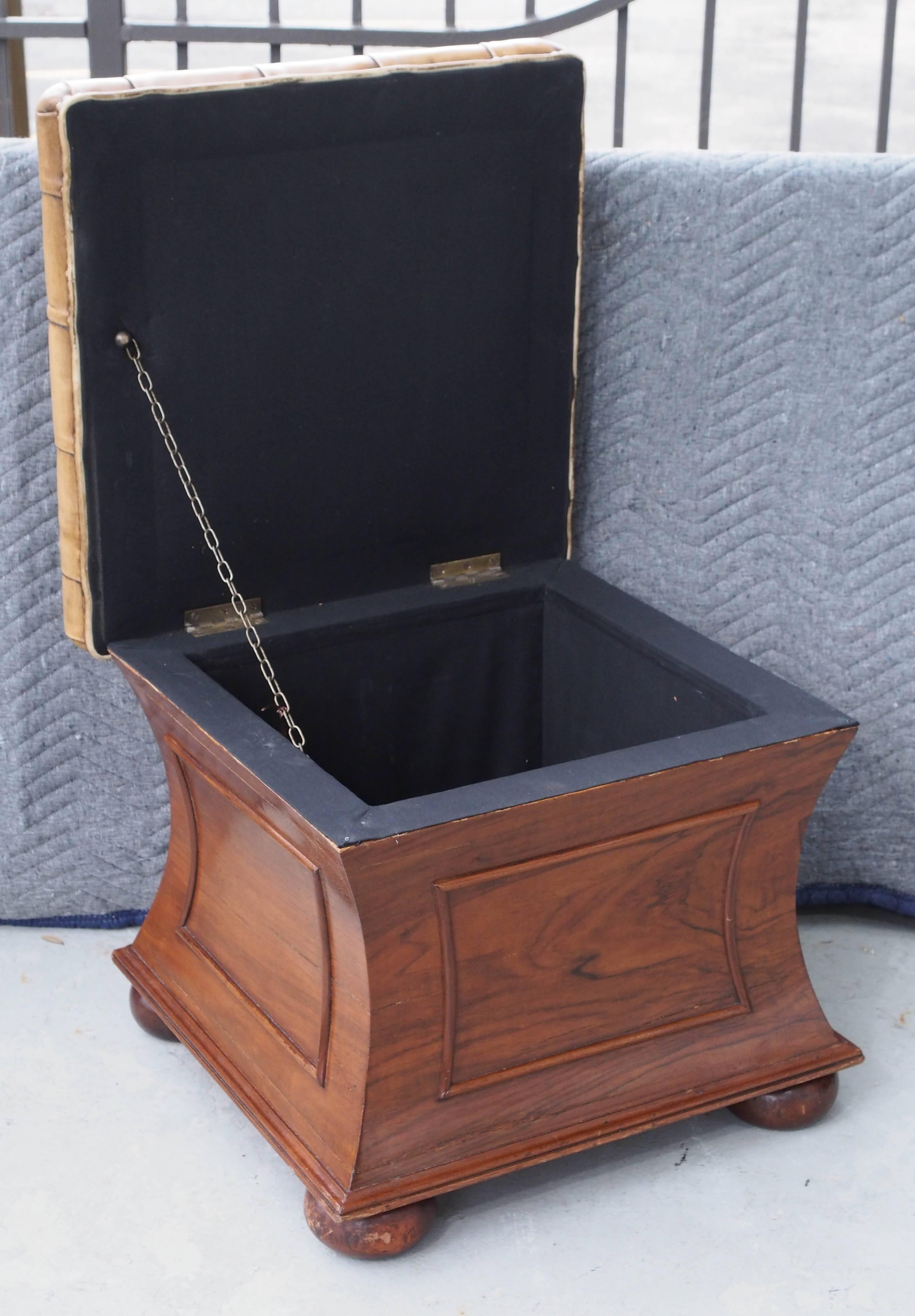 English William IV rosewood stool box with tufted leather top.
 