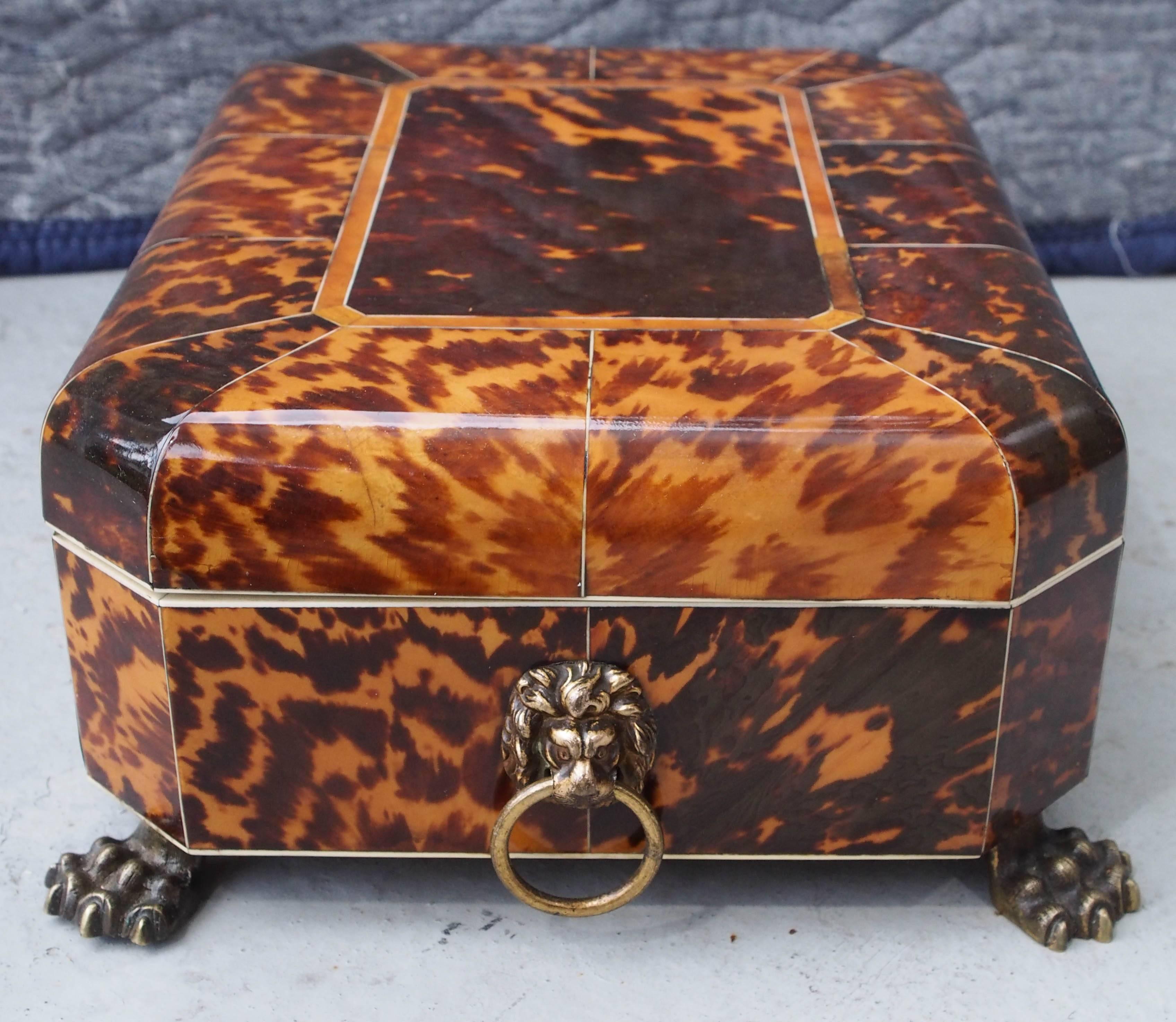 Late English Regency Tortoiseshell Sewing Box For Sale 2