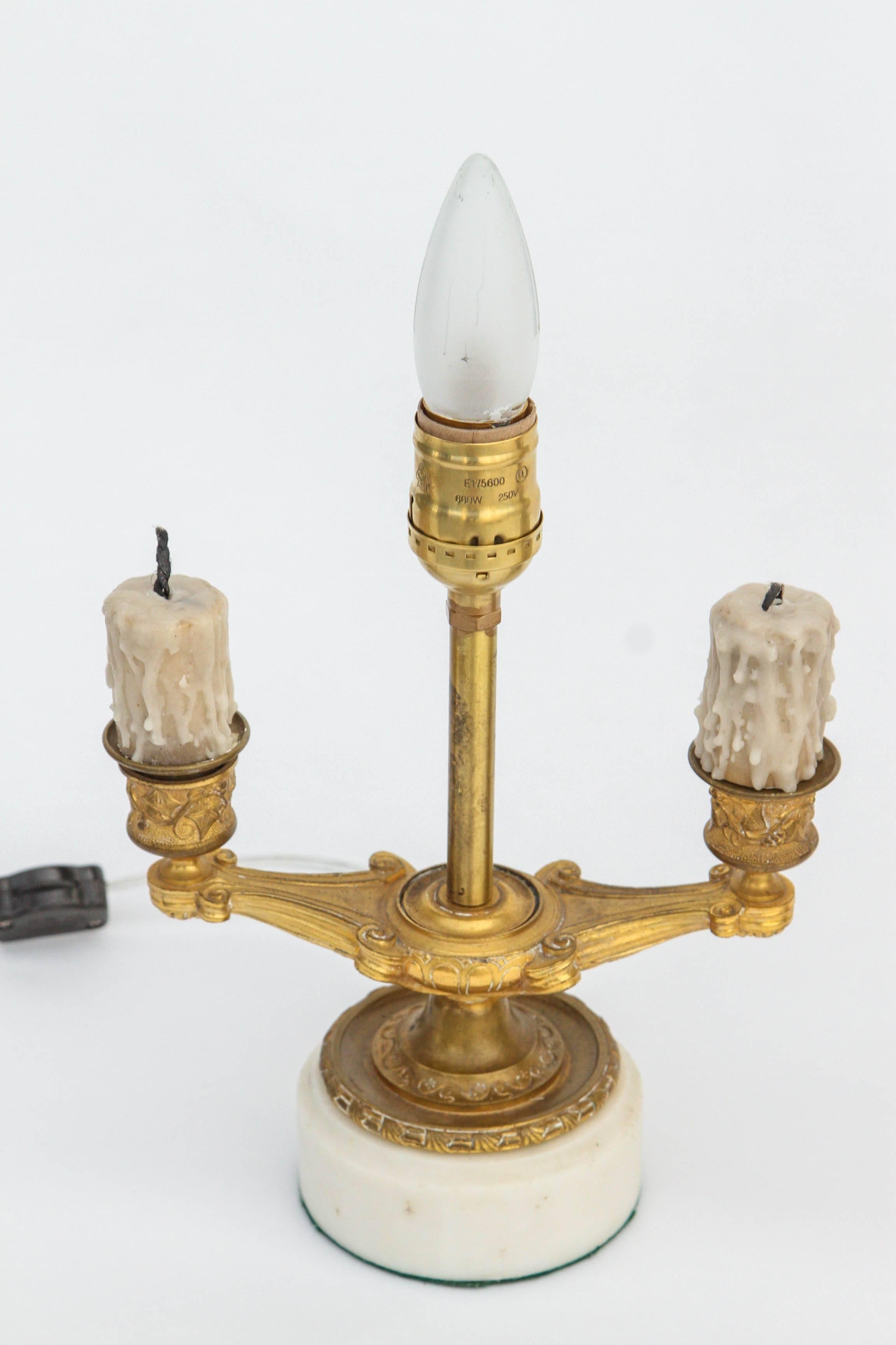 Pair of 19th Century French Doré Bronze Candle Lamps For Sale 2