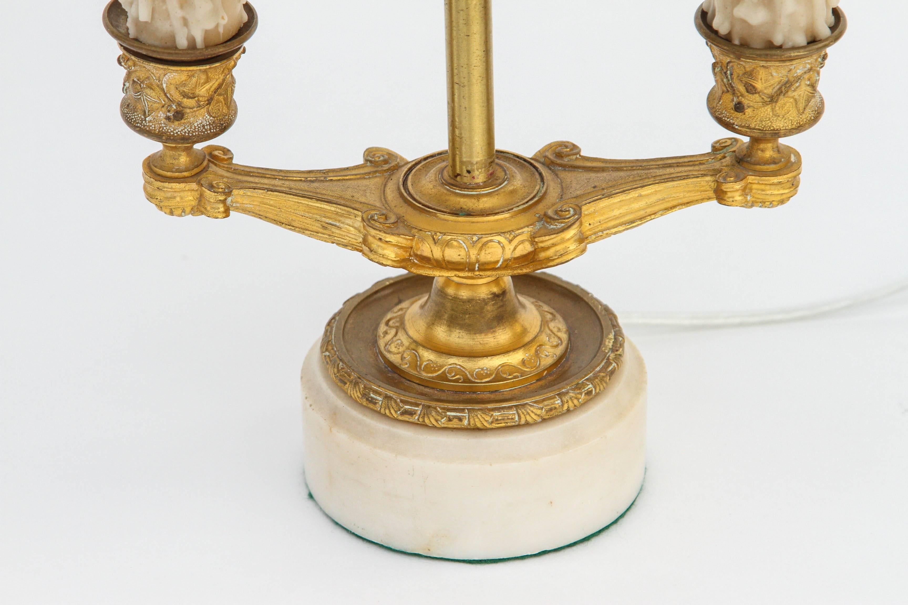 Pair of 19th Century French Doré Bronze Candle Lamps For Sale 3
