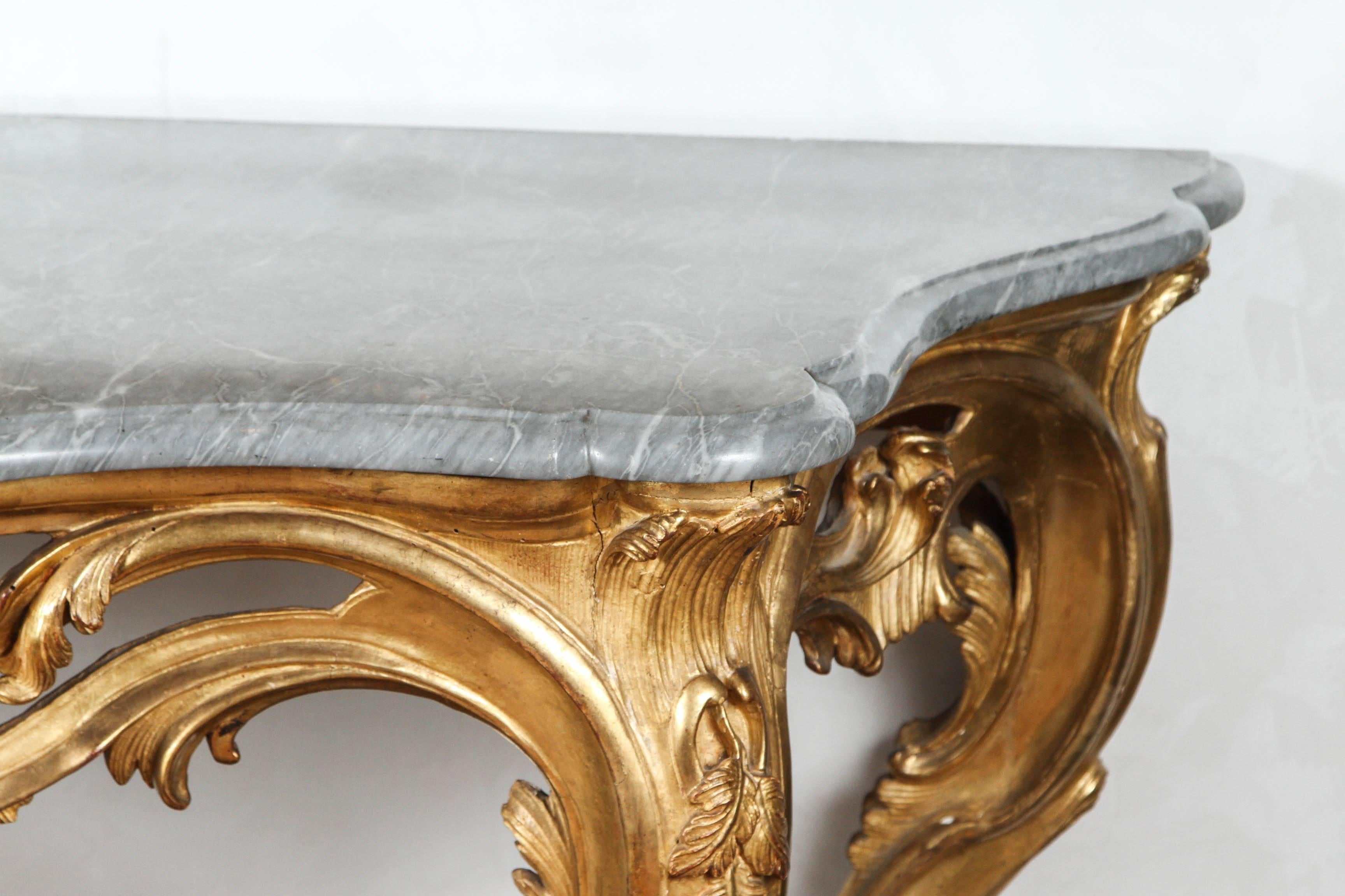 Carved 19th Century French Giltwood Console with Original Marble Top For Sale