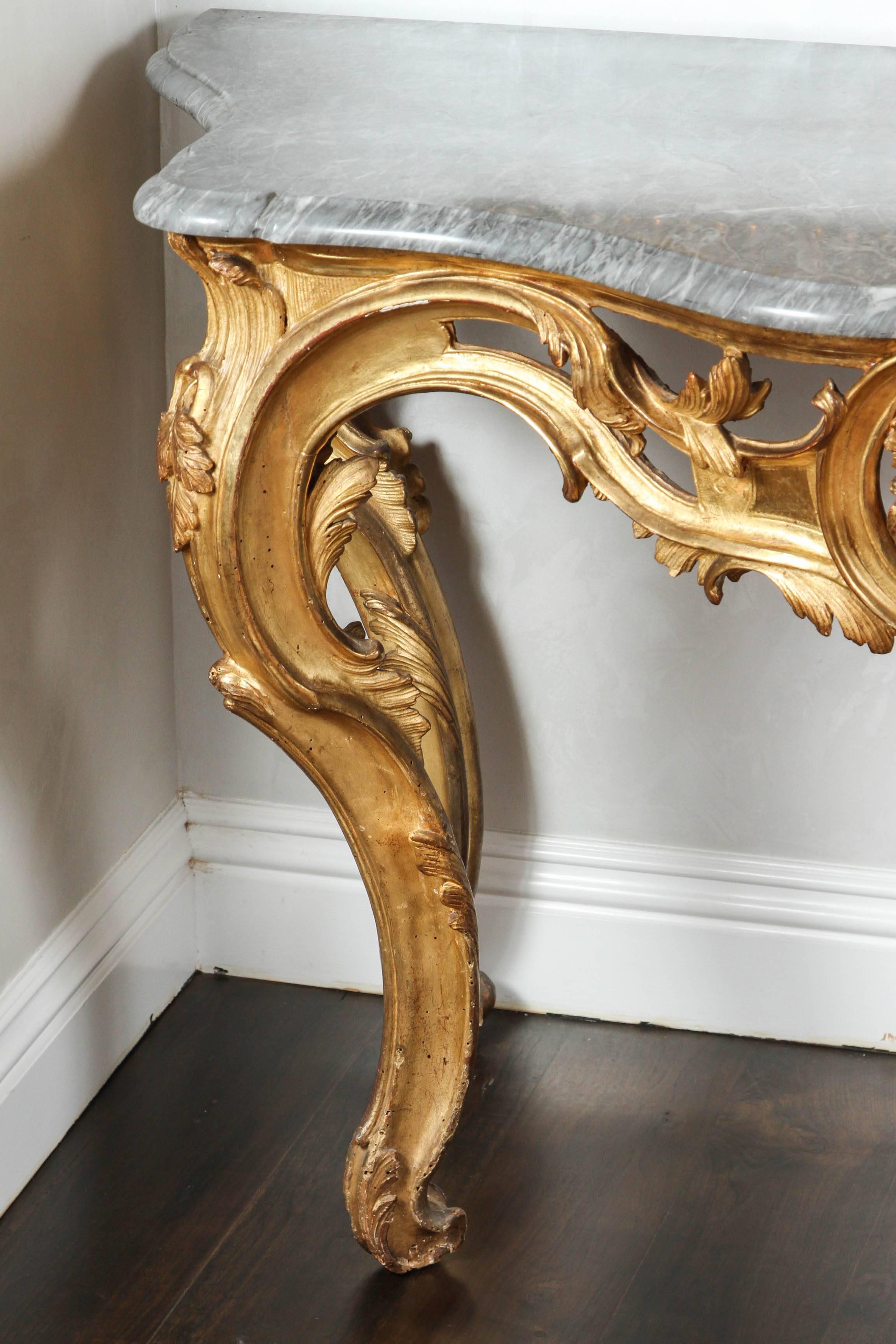 19th Century French Giltwood Console with Original Marble Top In Good Condition For Sale In Los Angeles, CA