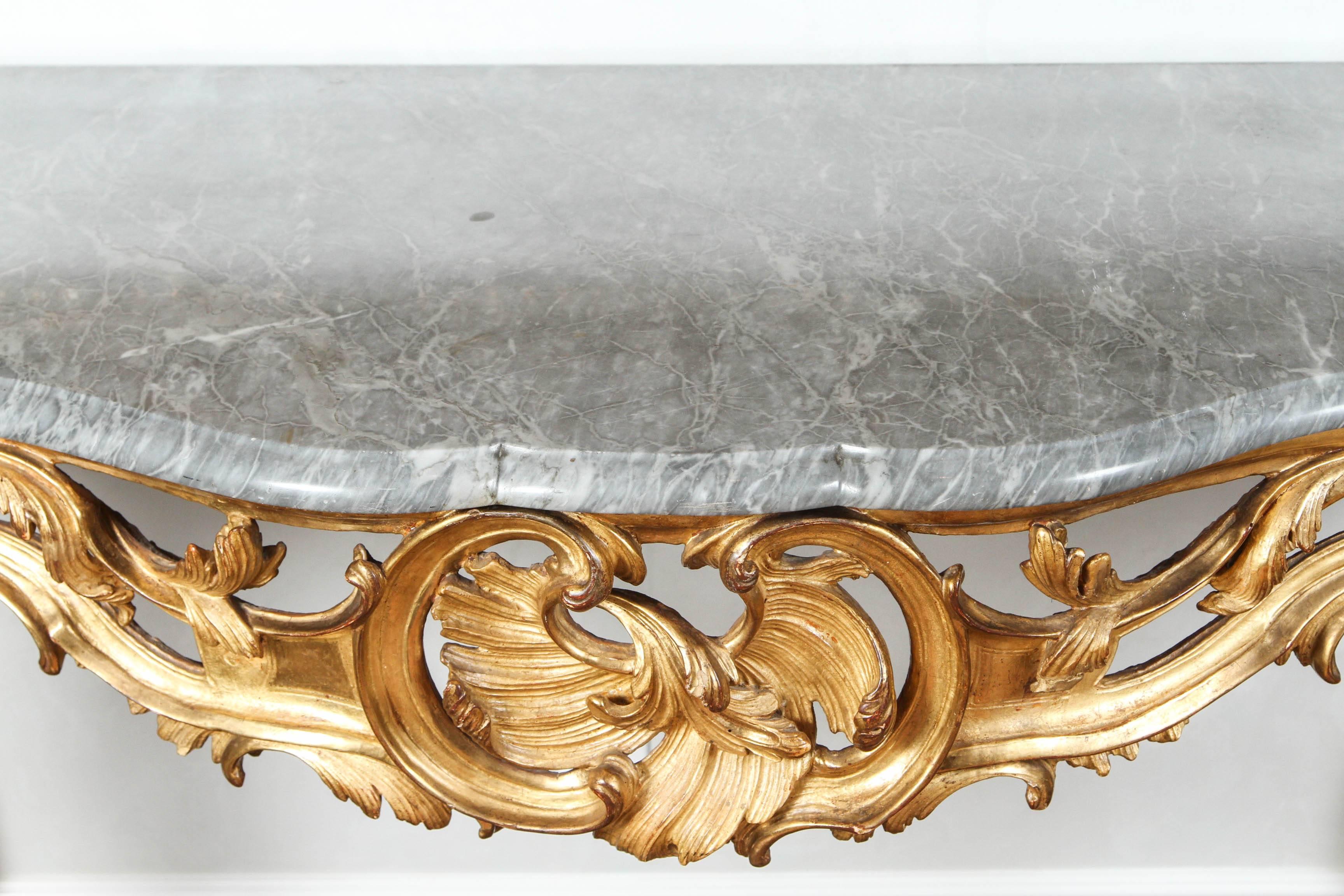 19th Century French Giltwood Console with Original Marble Top For Sale 1