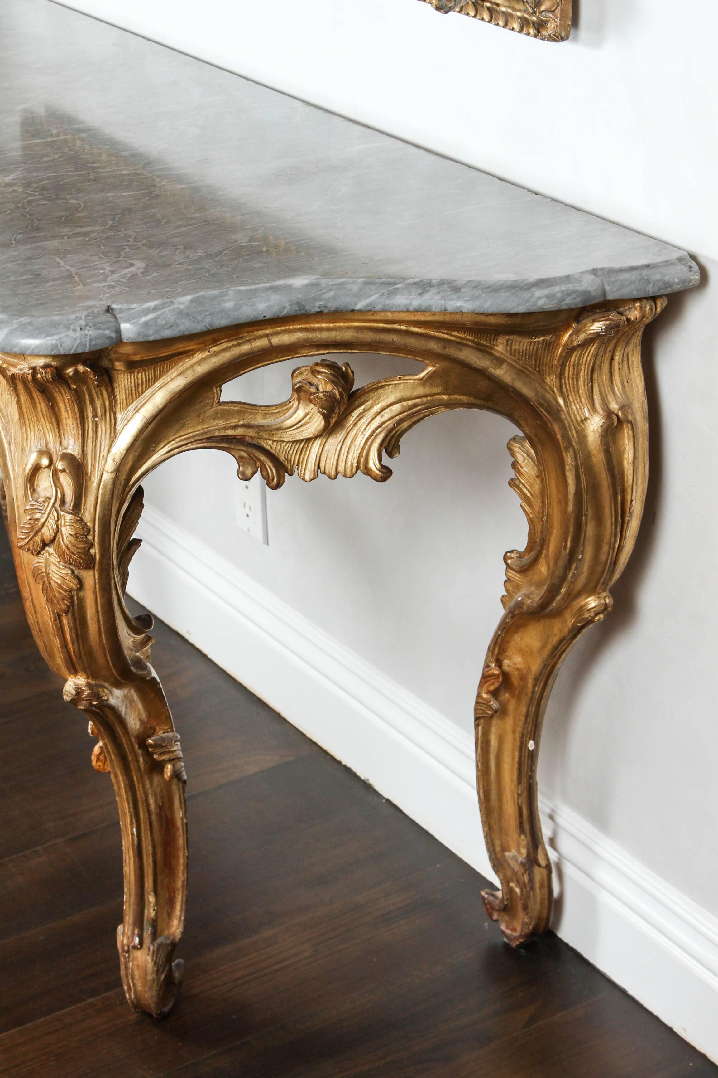 19th Century French Giltwood Console with Original Marble Top For Sale 4