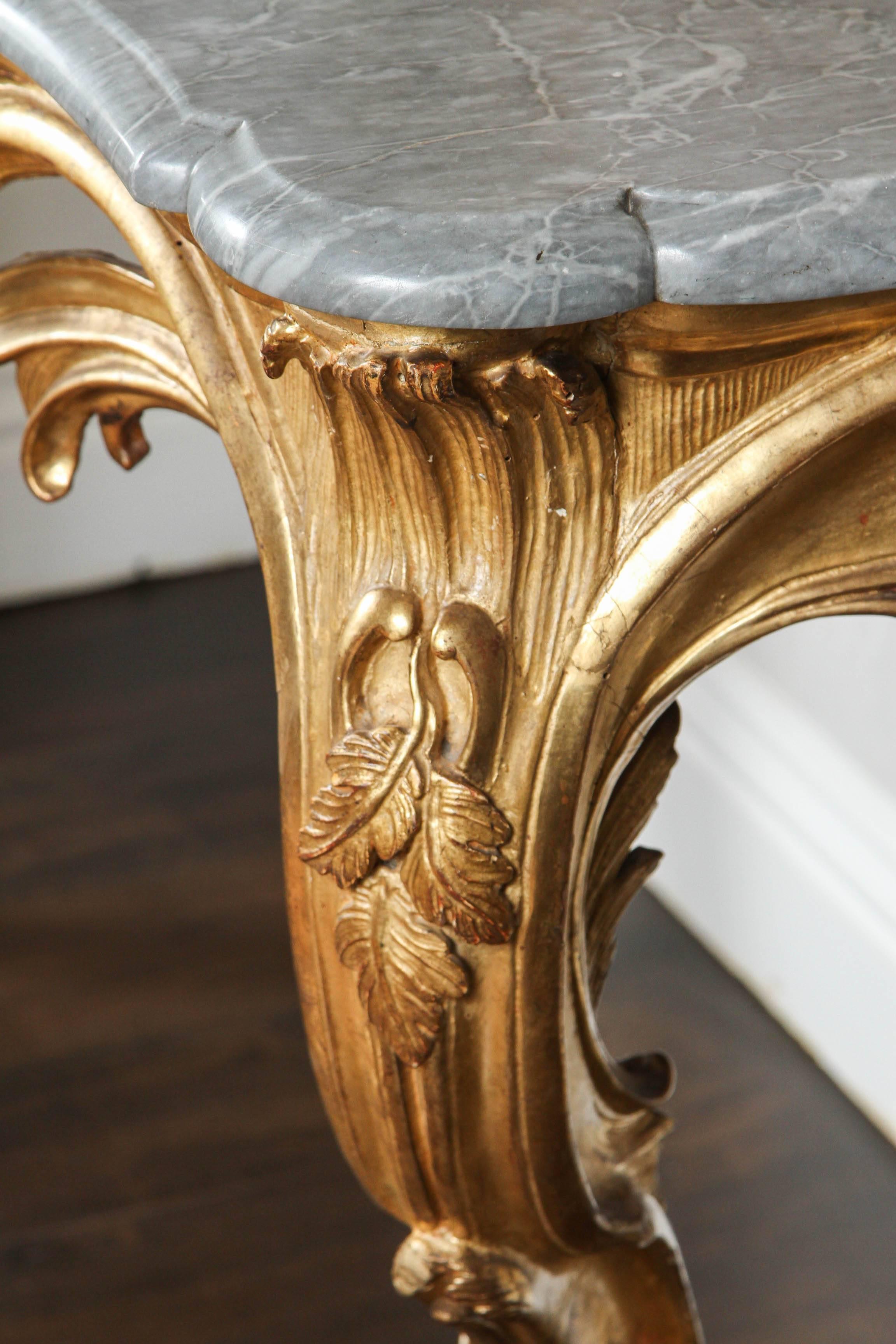 19th Century French Giltwood Console with Original Marble Top For Sale 5