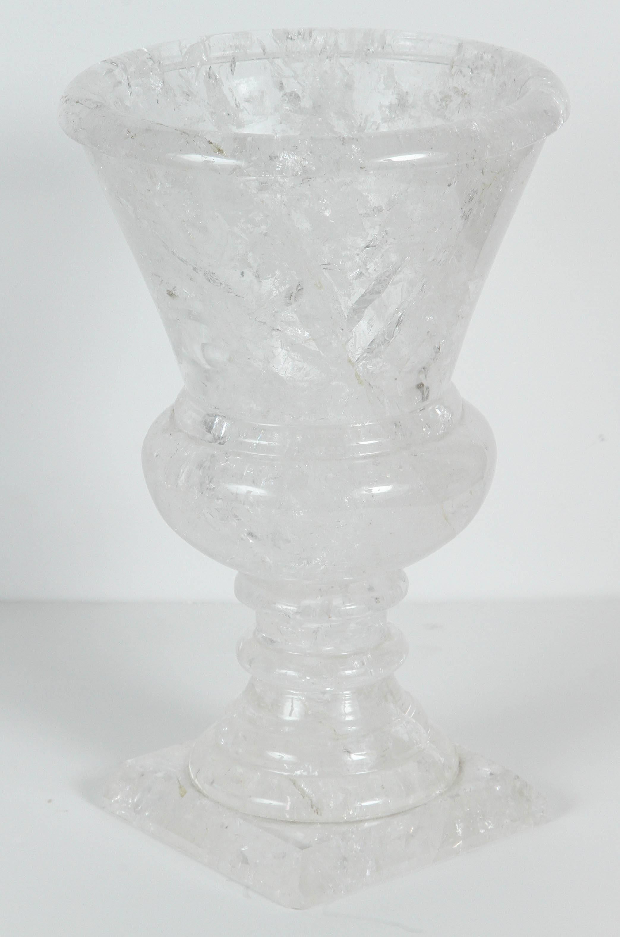 Contemporary Pair of Modern Rock Crystal Urns