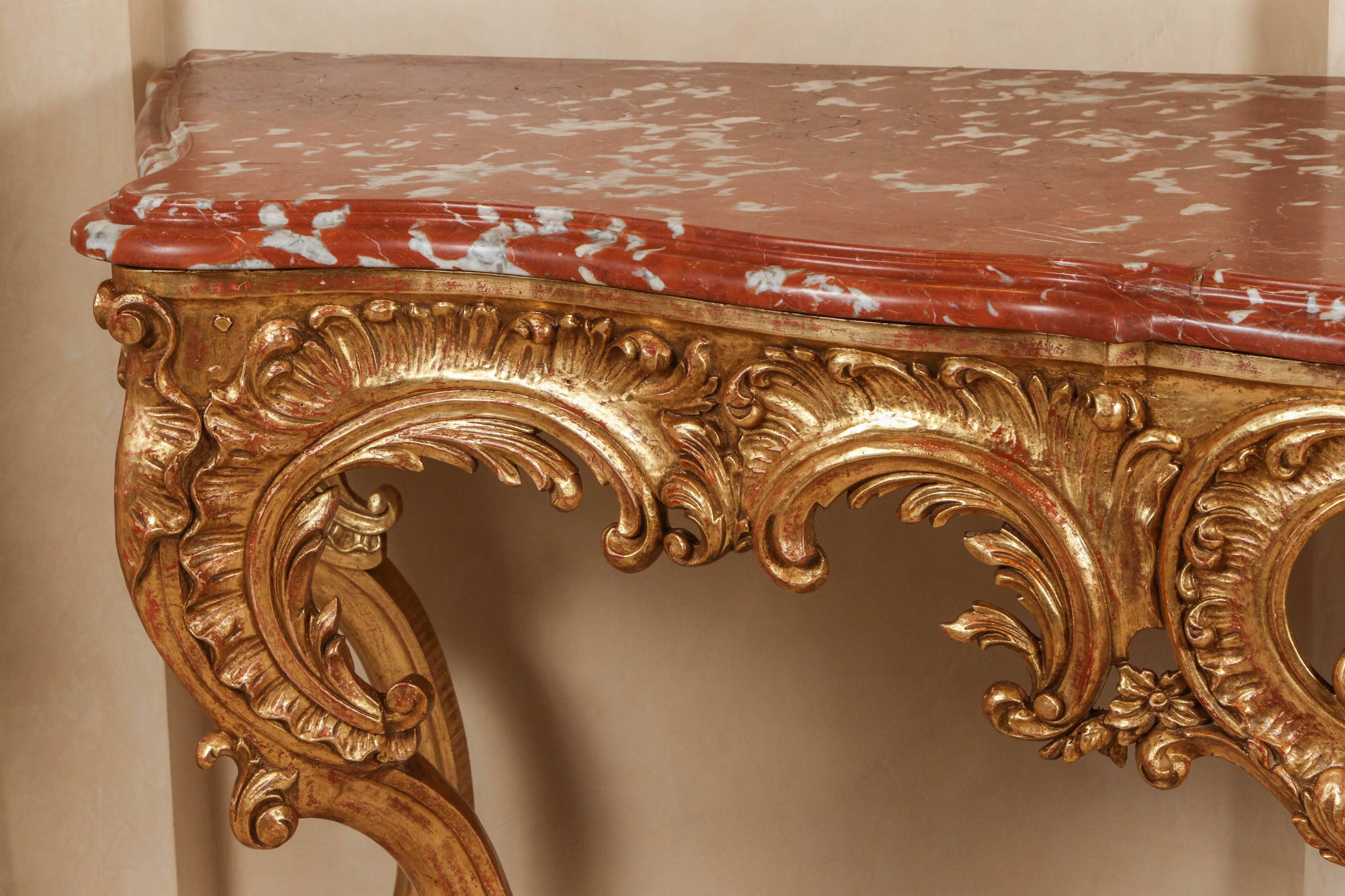 19th Century 19th C. French Console with Original Rouge Marble Top For Sale