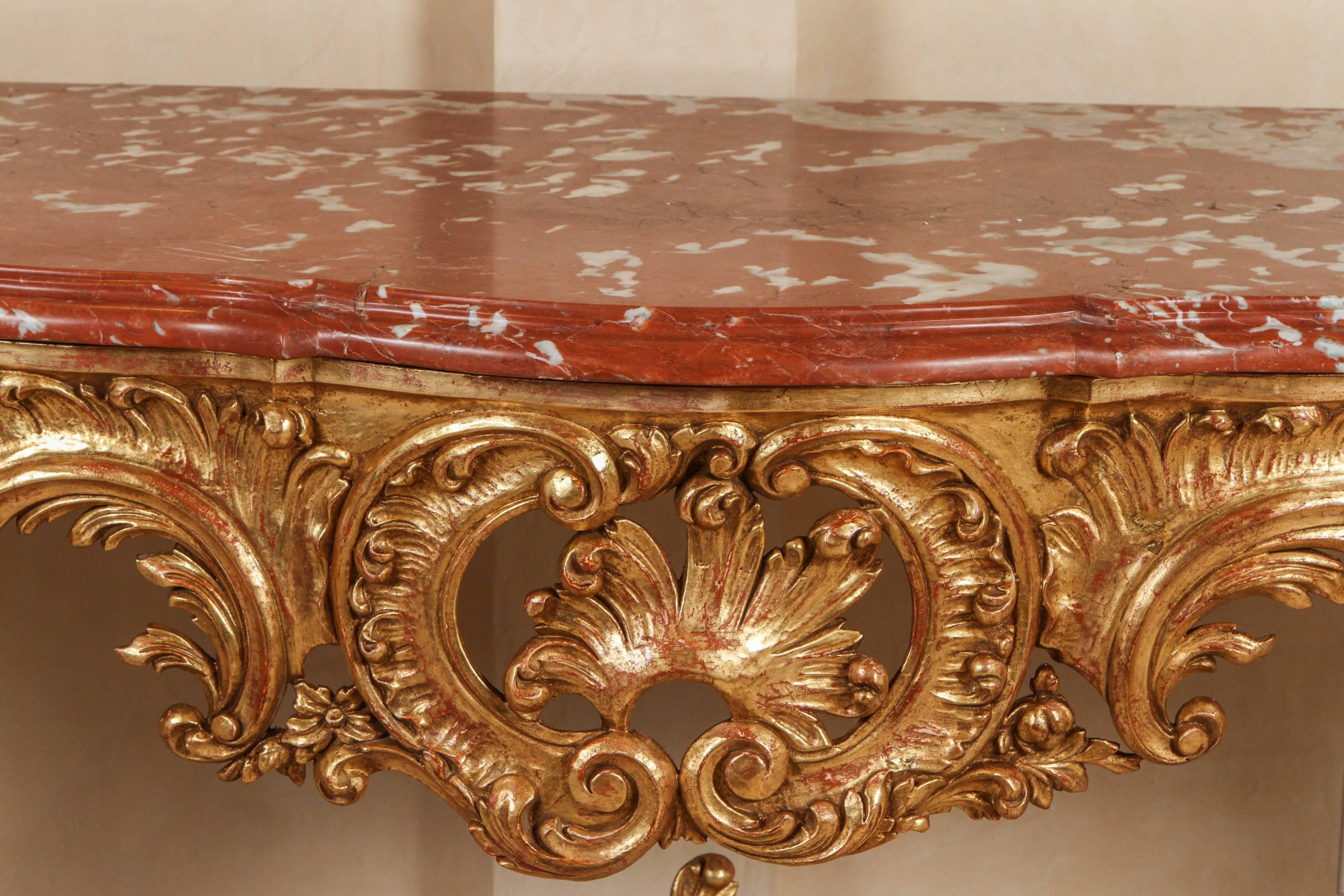 19th C. French Console with Original Rouge Marble Top For Sale 1