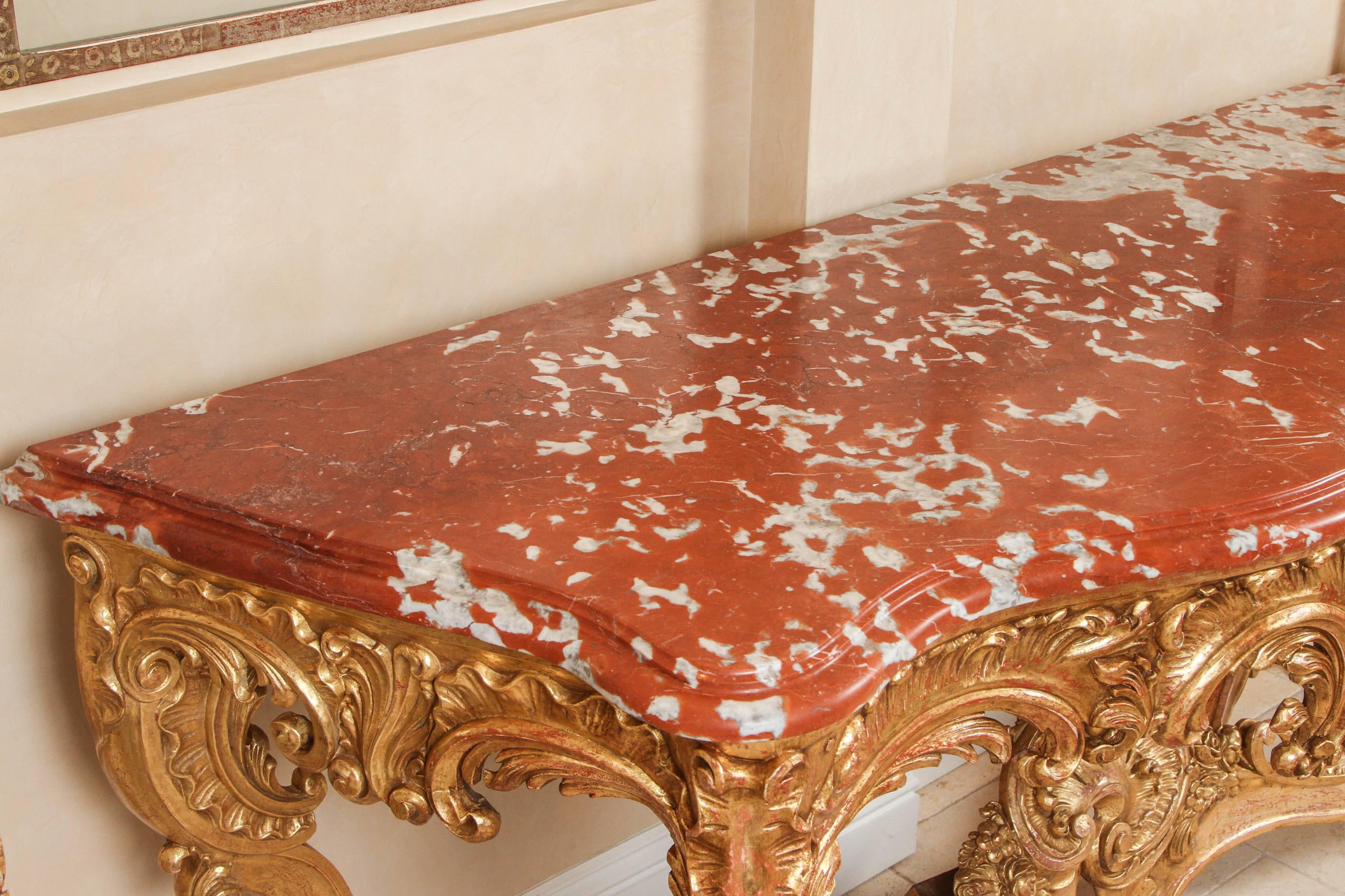 19th C. French Console with Original Rouge Marble Top For Sale 4