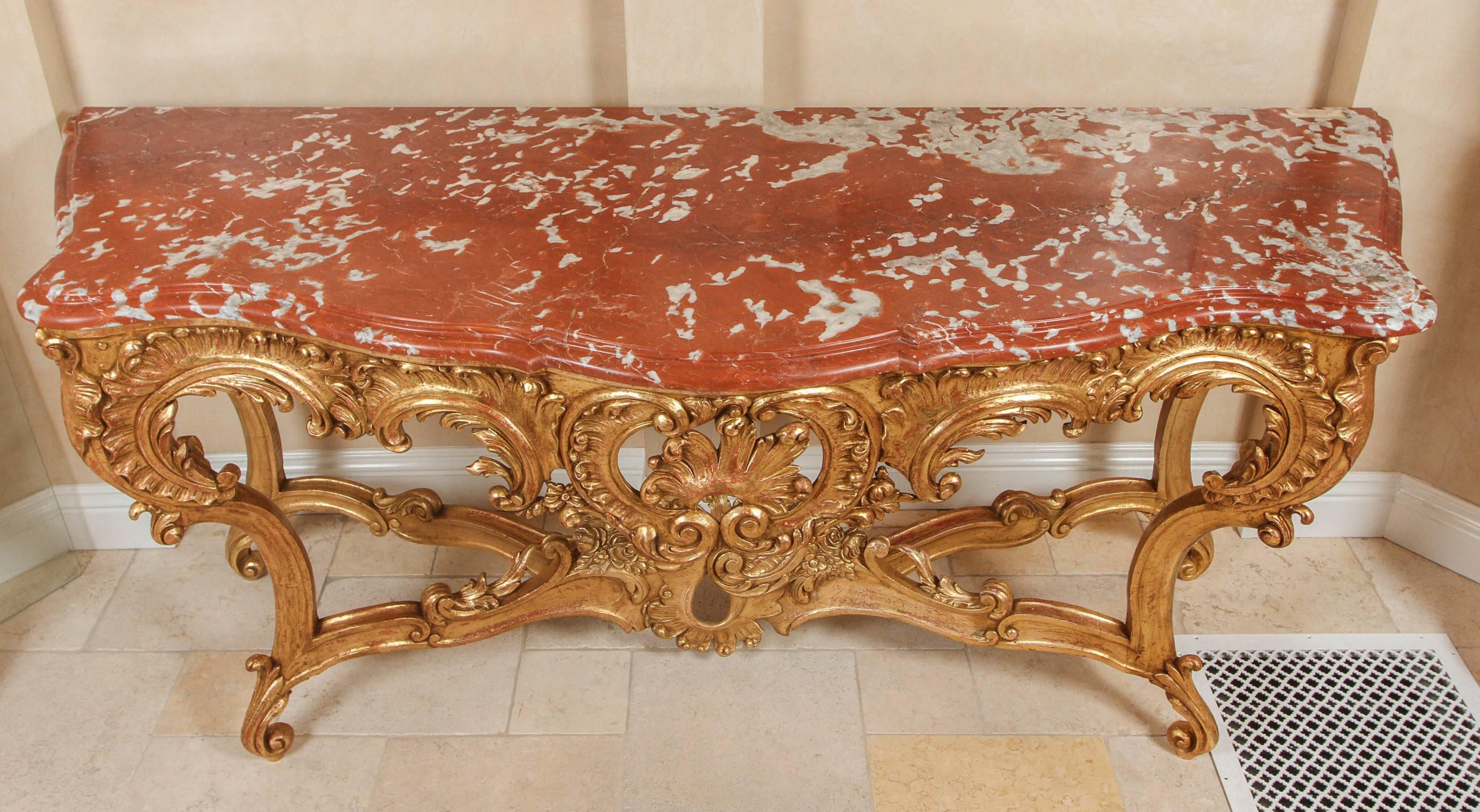 19th C. French Console with Original Rouge Marble Top For Sale 5