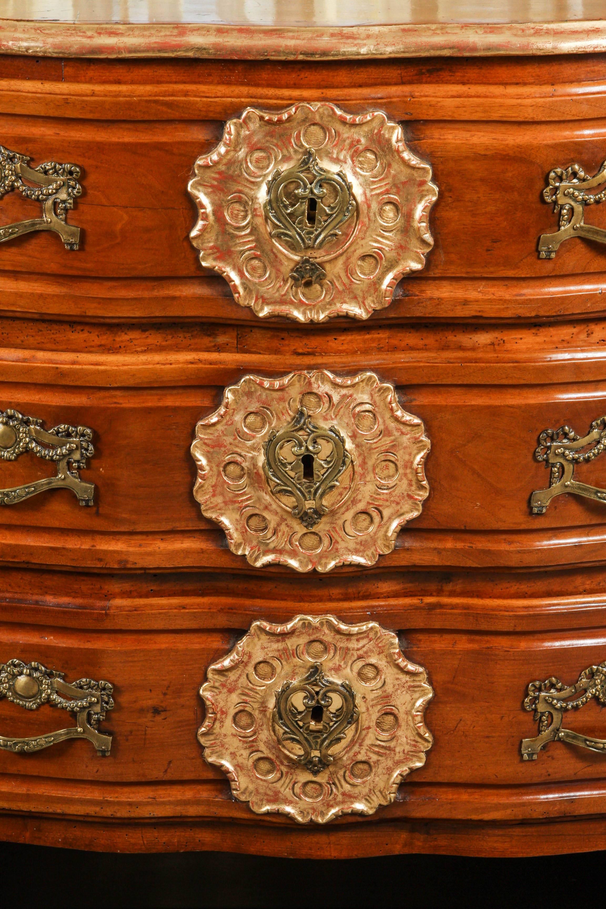 Bronze 18th Century Lyonaise Three Drawer Walnut Commode
