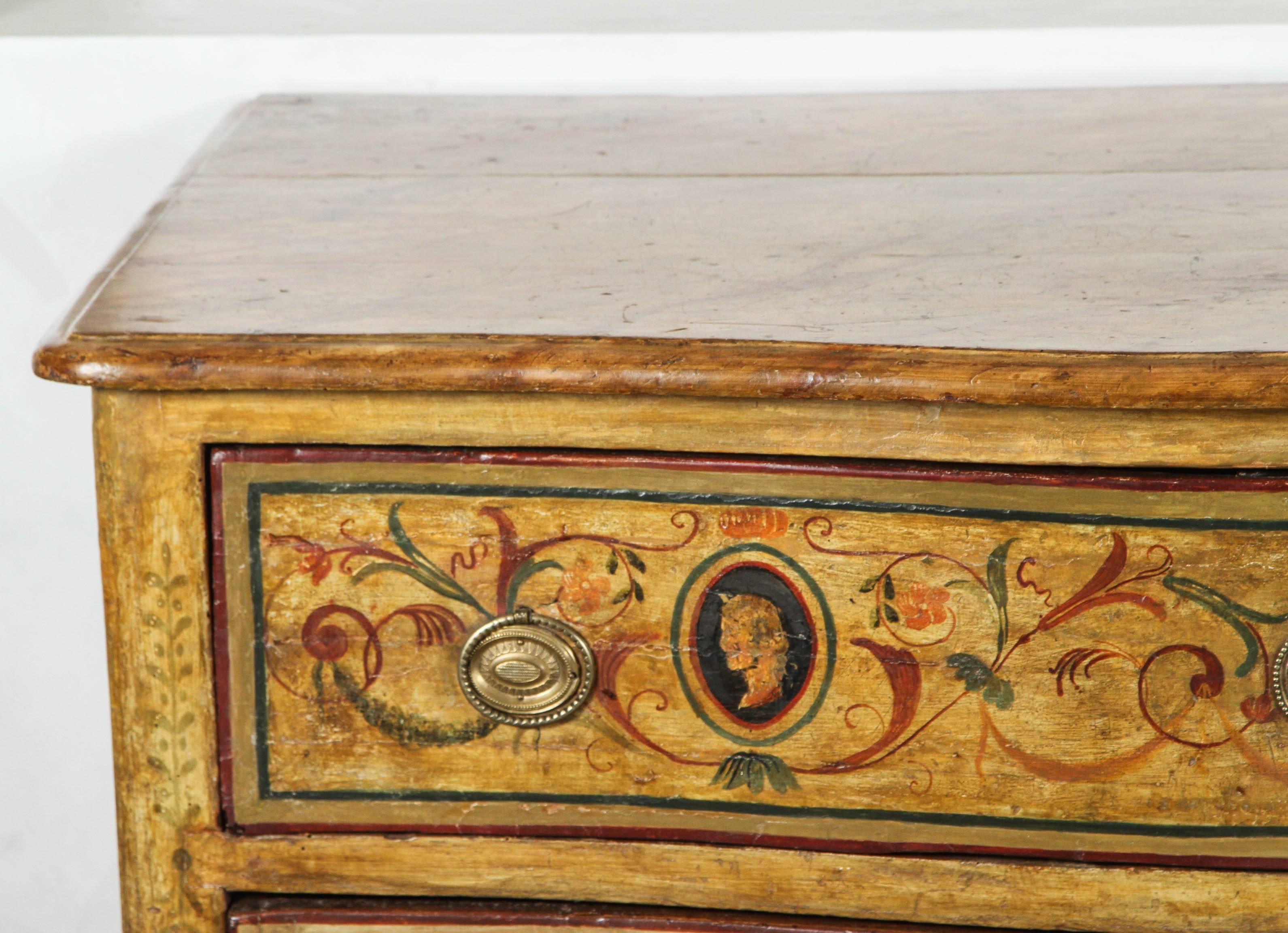 Hand-Painted Early 19th Century Italian Two-Drawer Commode For Sale