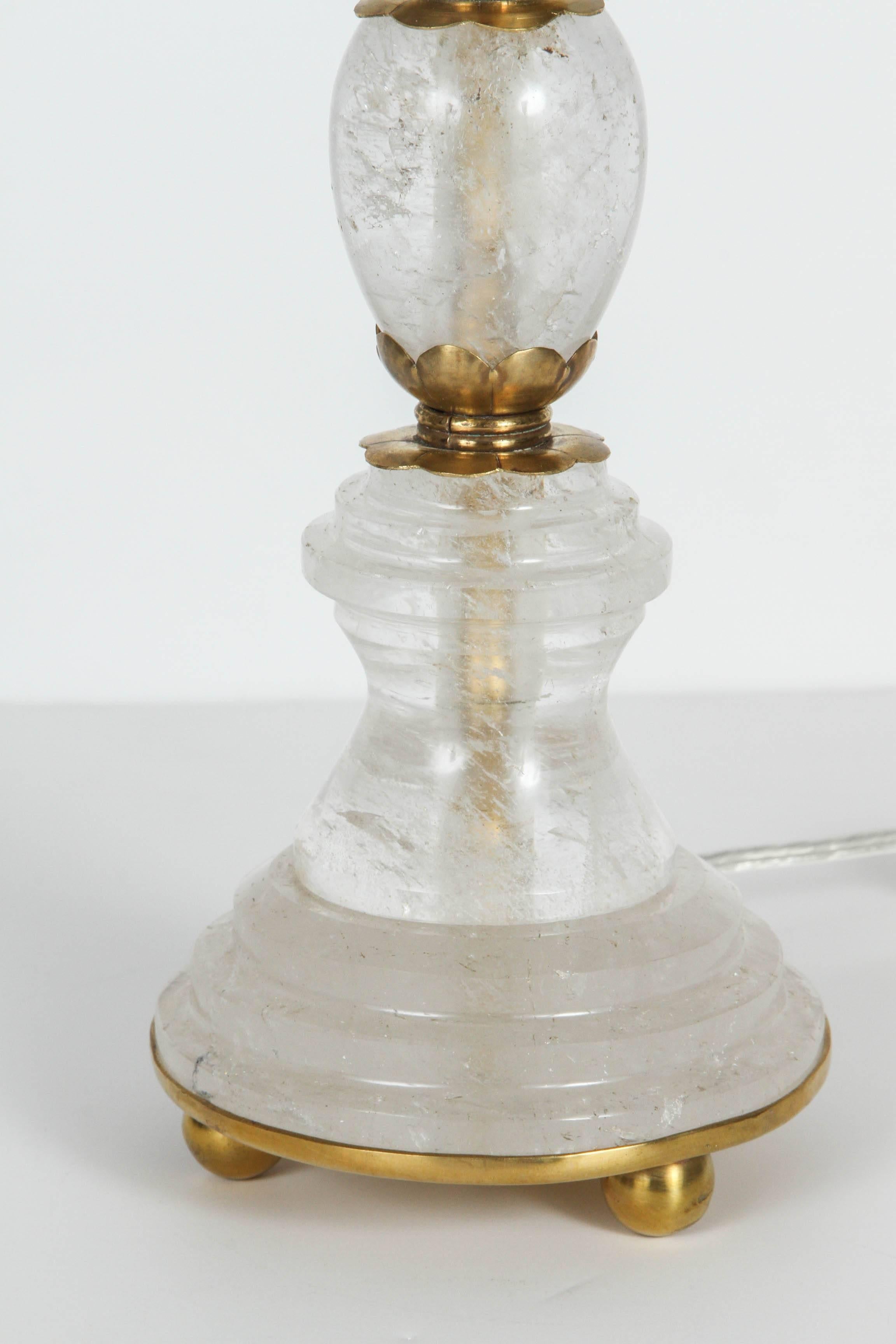 Pair of Rock Crystal Lamps with Brass Fittings 1
