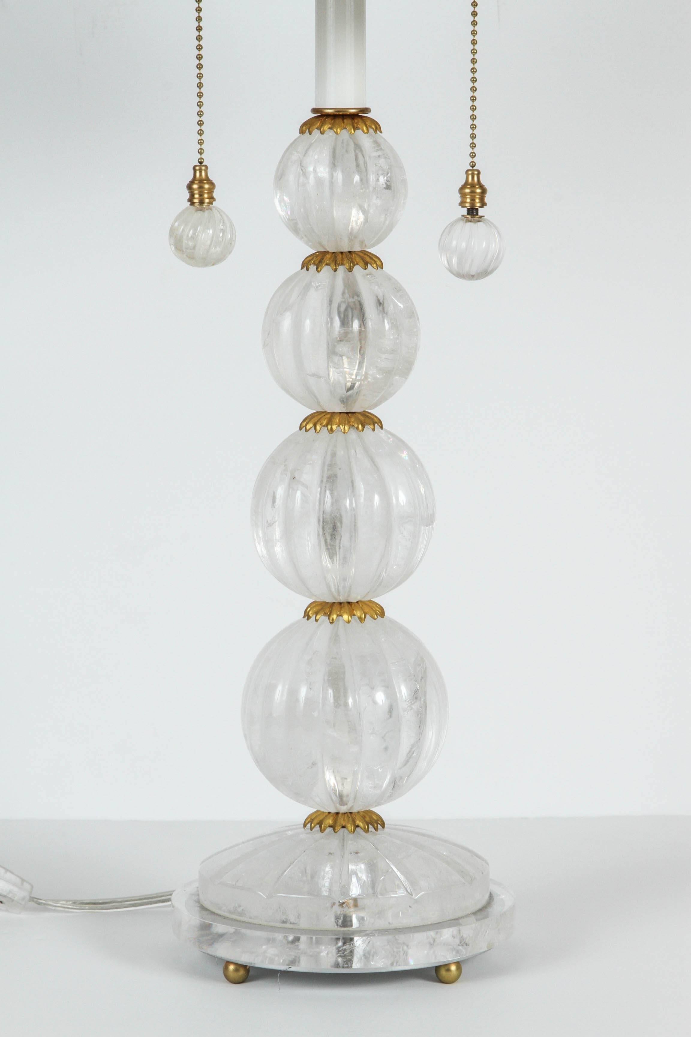 Contemporary Pair of Rock Crystal Carved Four Sphere Lamps