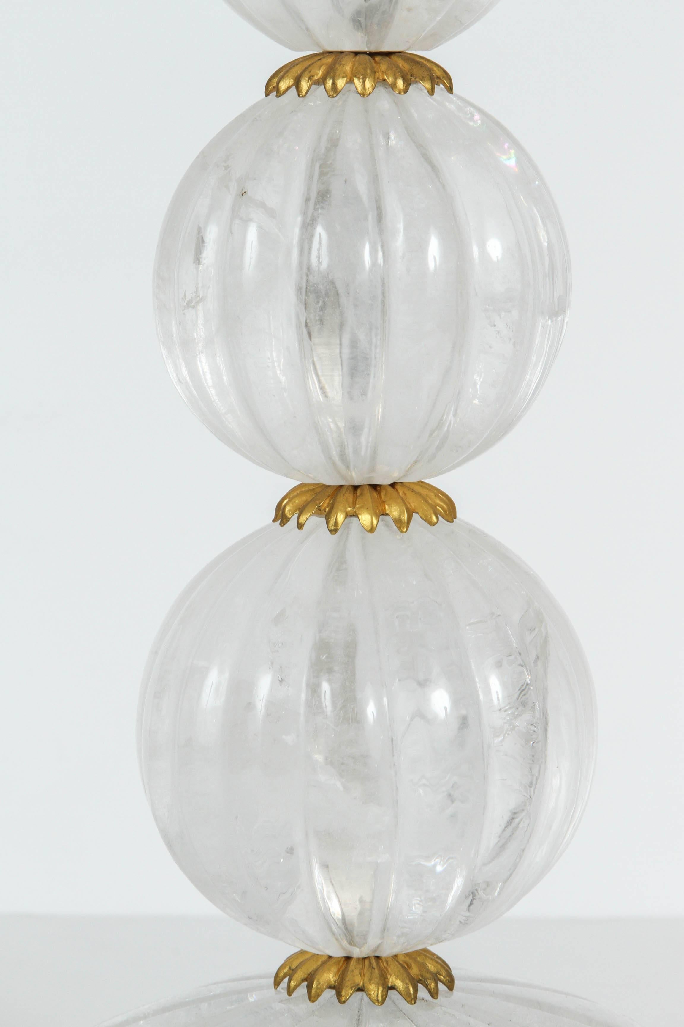 Pair of Rock Crystal Carved Four Sphere Lamps 1