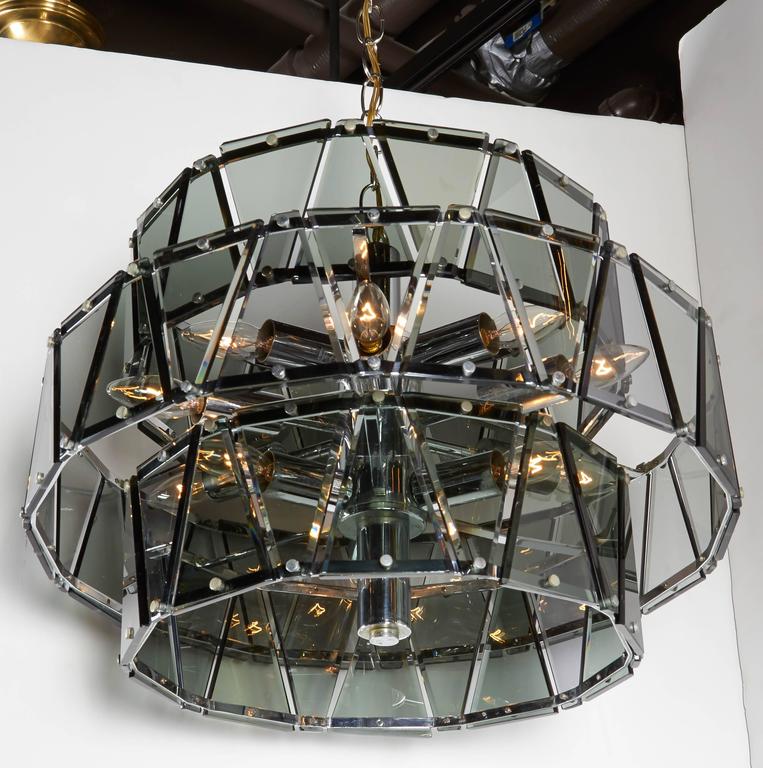MidCentury Modern Geometric Chandelier with Smoked Glass Prisms at 1stdibs