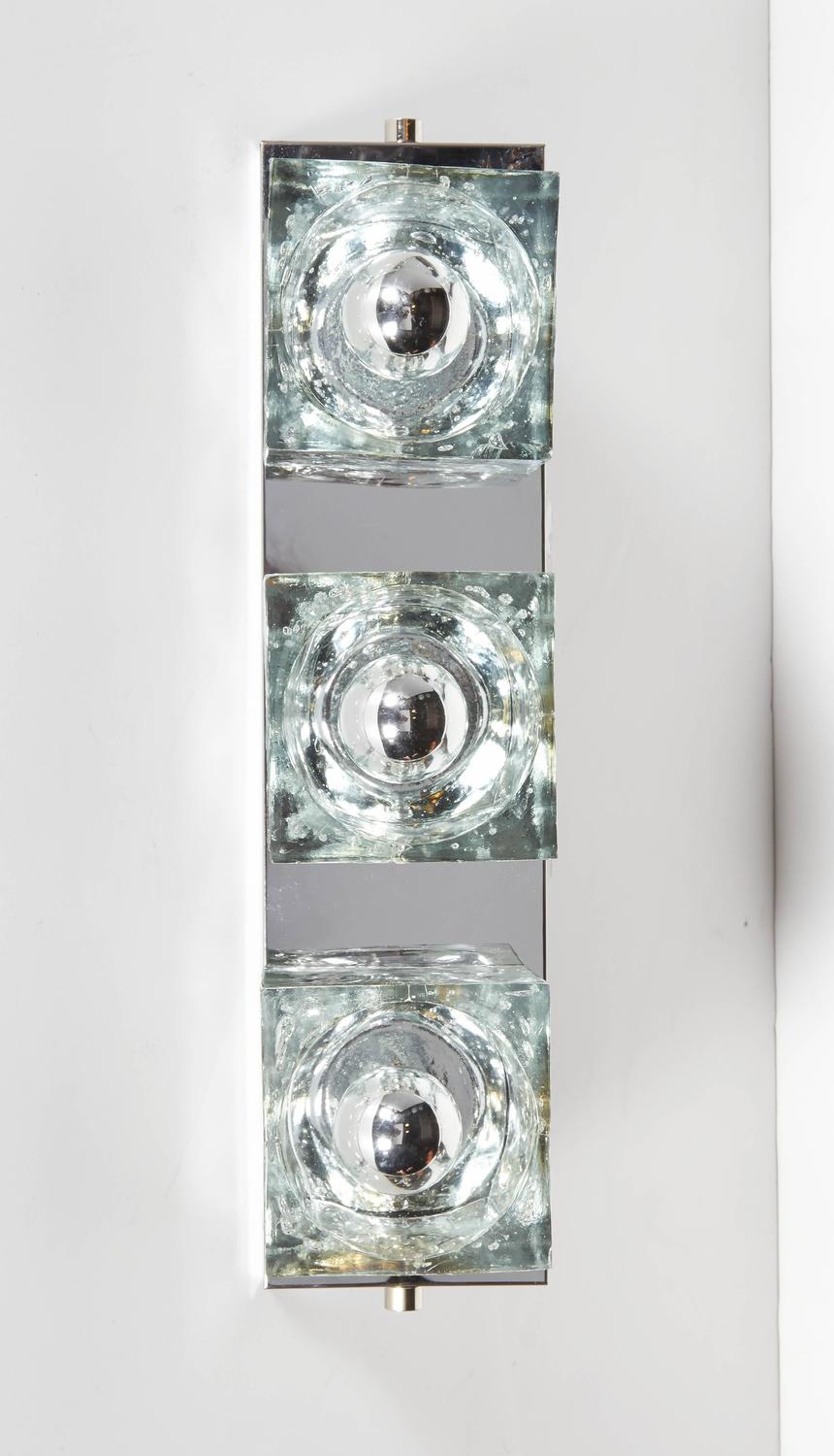Mid-Century Modern Wall Light with Large Glass Block Shades by Gaetano Sciolari at 1stdibs