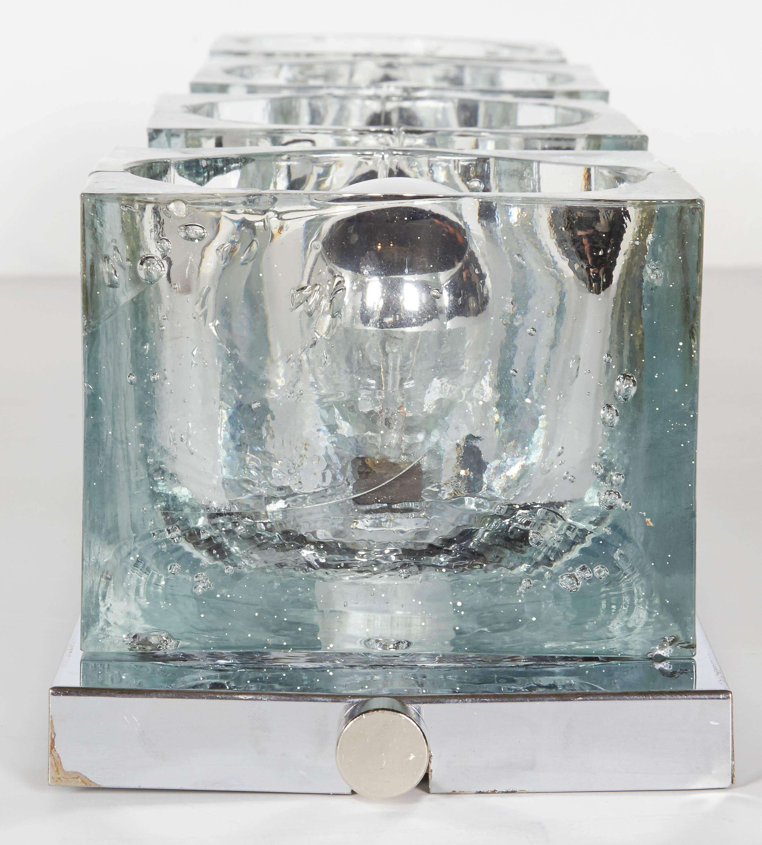 Chrome and Large Glass Cube Sconce by Peill & Putzler, Germany, 1970s In Good Condition In Fort Lauderdale, FL