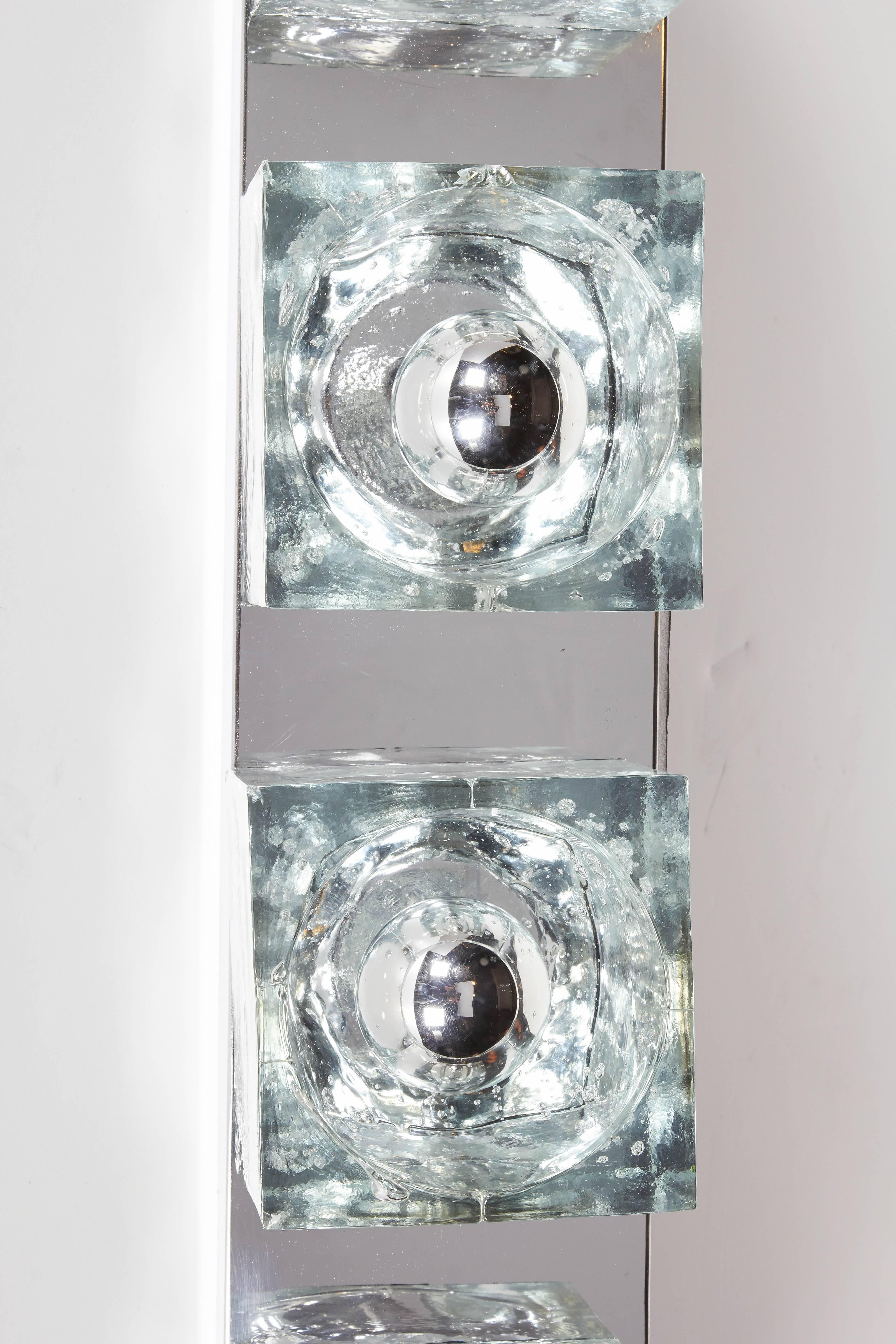 Chrome and Large Glass Cube Sconce by Peill & Putzler, Germany, 1970s 2