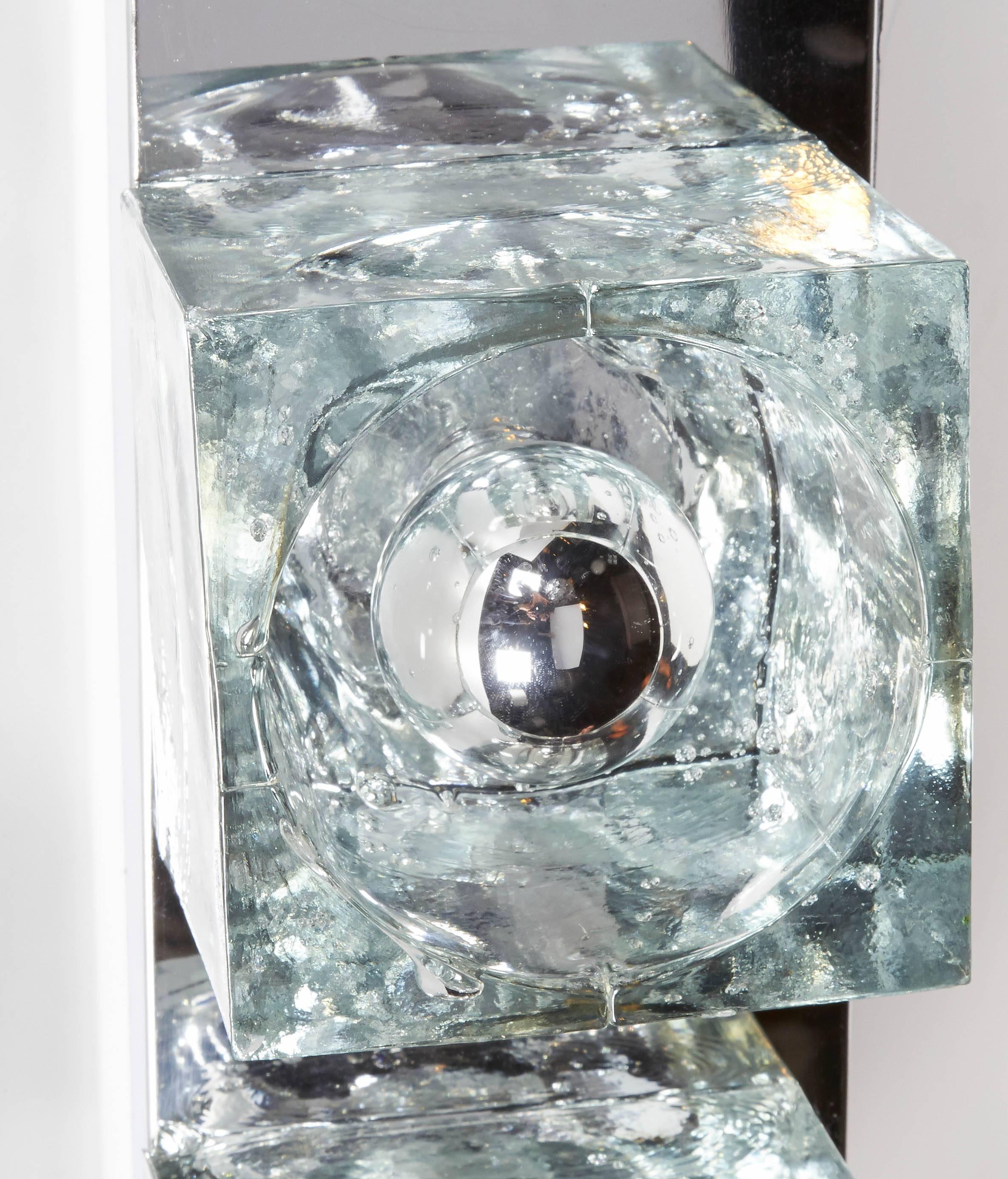 Chrome and Large Glass Cube Sconce by Peill & Putzler, Germany, 1970s 3