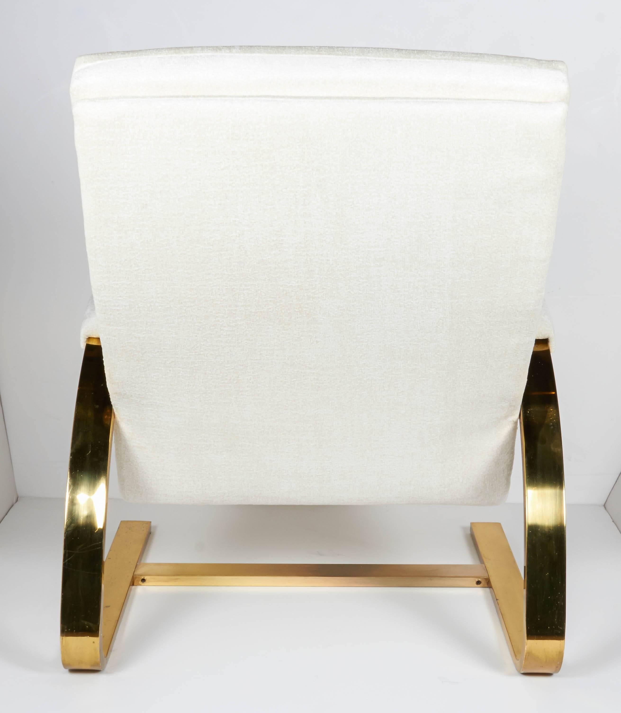 20th Century Pair of Rare Milo Baughman Lounge Chairs with Brass Cantilevered Frames