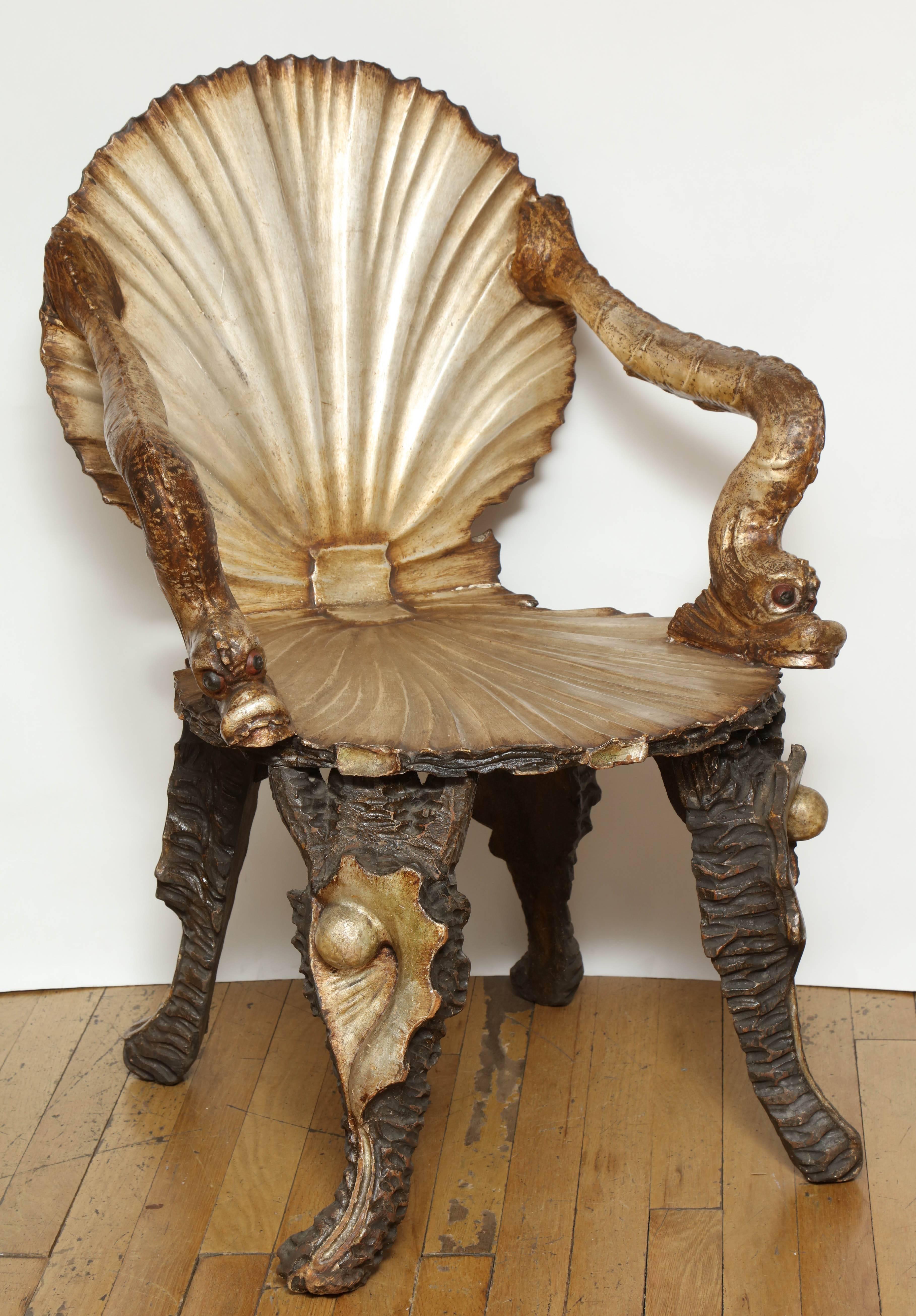 Italian Pair of Venetian Baroque-Style Shell Chairs