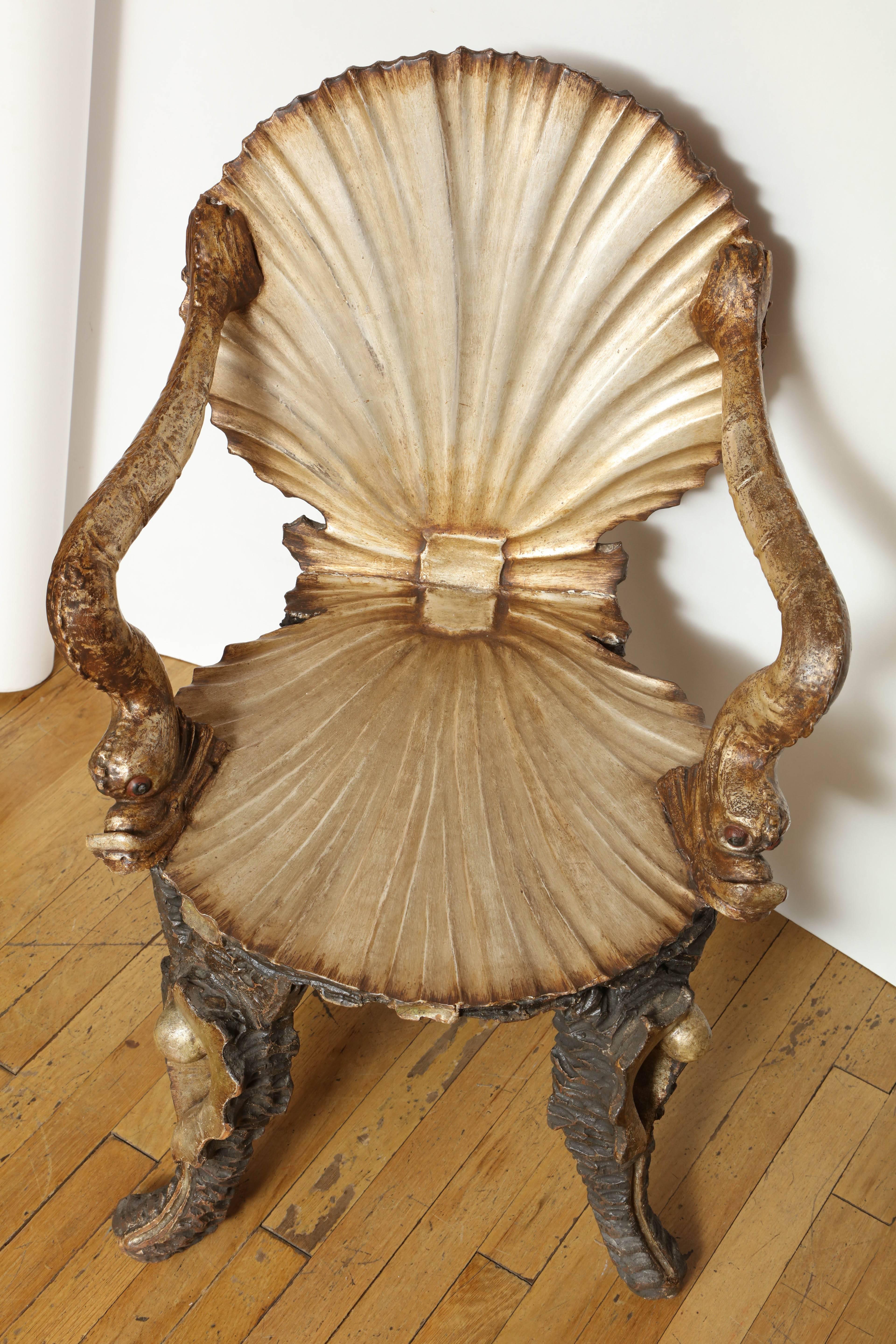 Early 20th Century Pair of Venetian Baroque-Style Shell Chairs