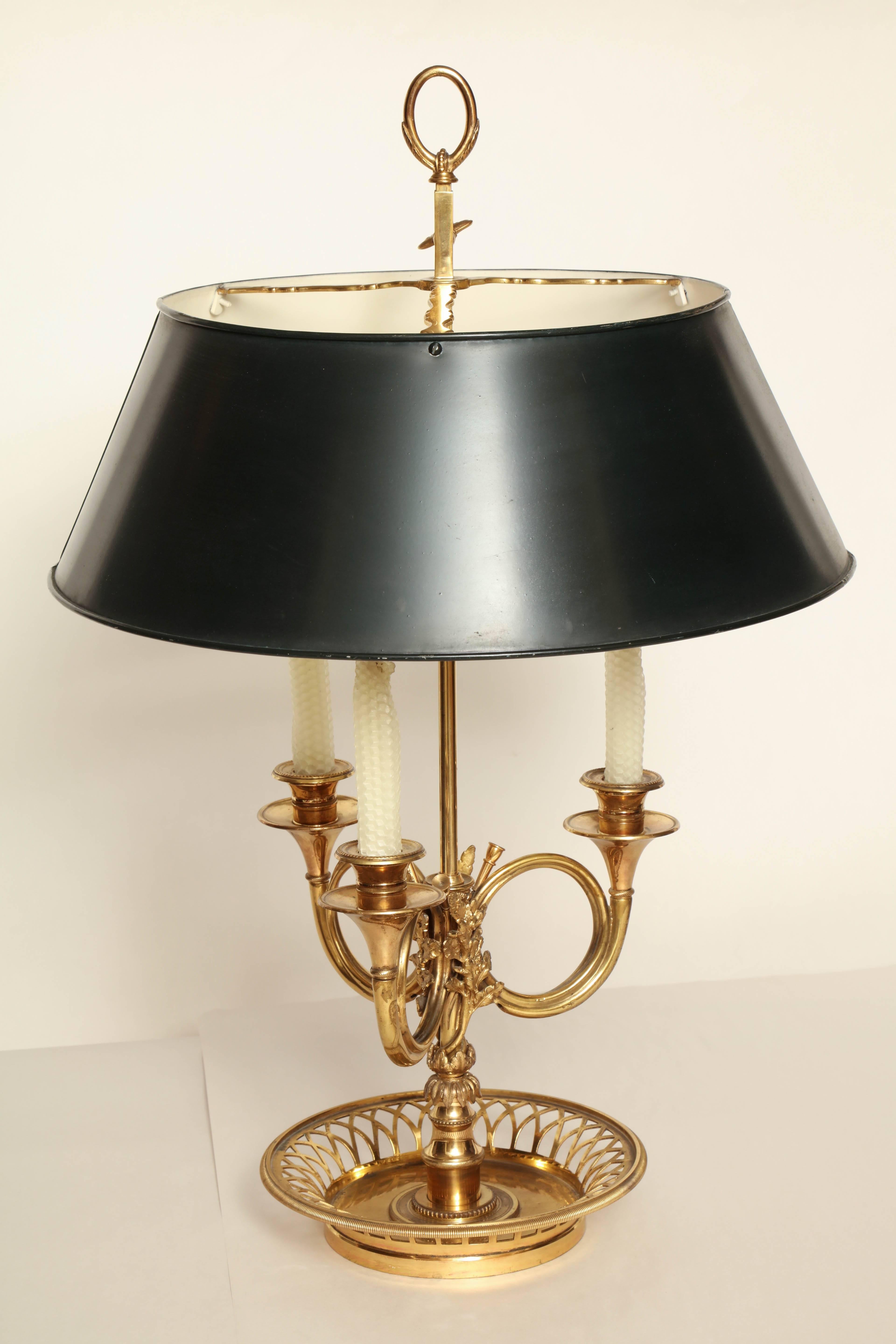 Brass Bouillotte Two-Light Table Lamp with Tole Shade 3
