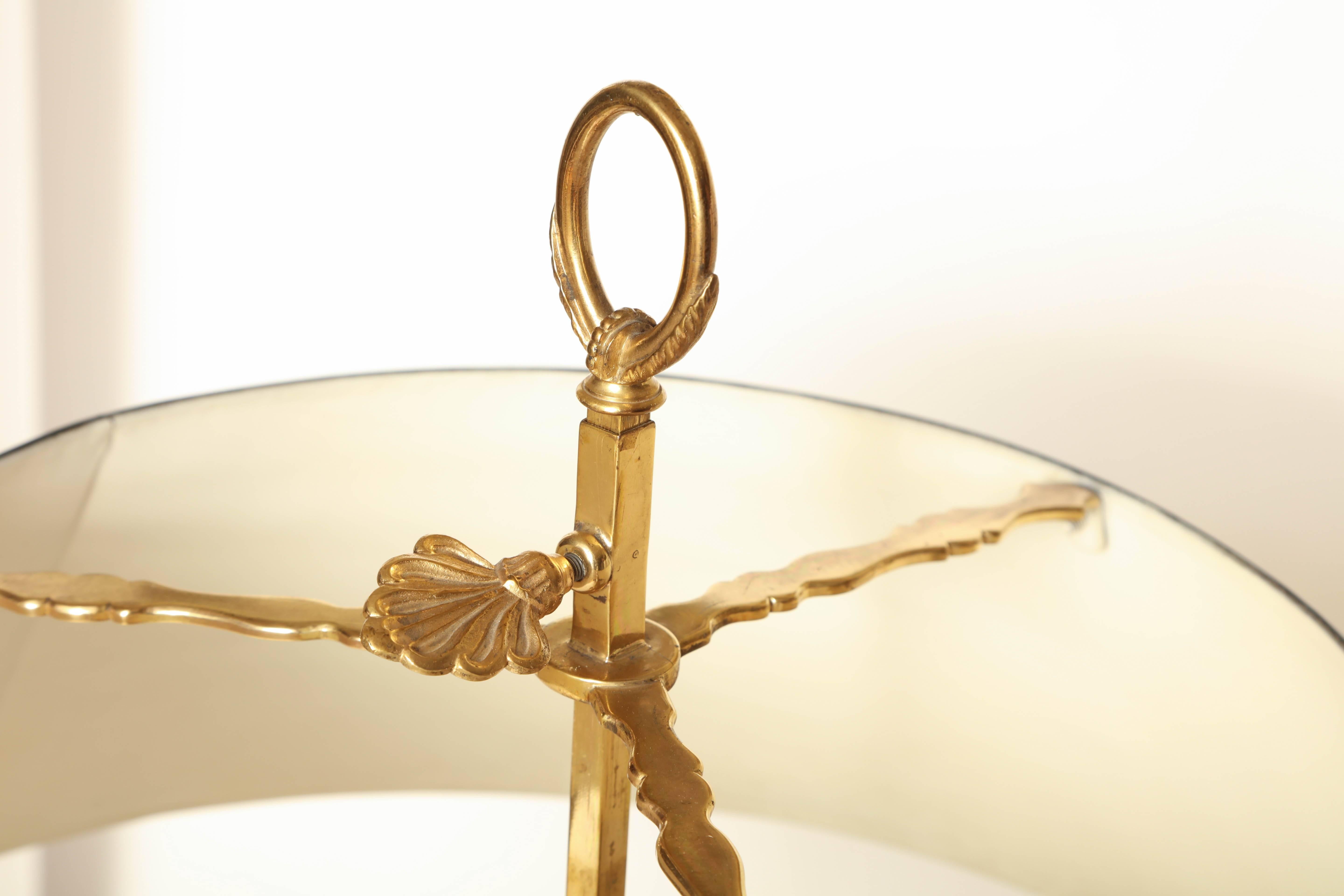 Brass Bouillotte Two-Light Table Lamp with Tole Shade 4