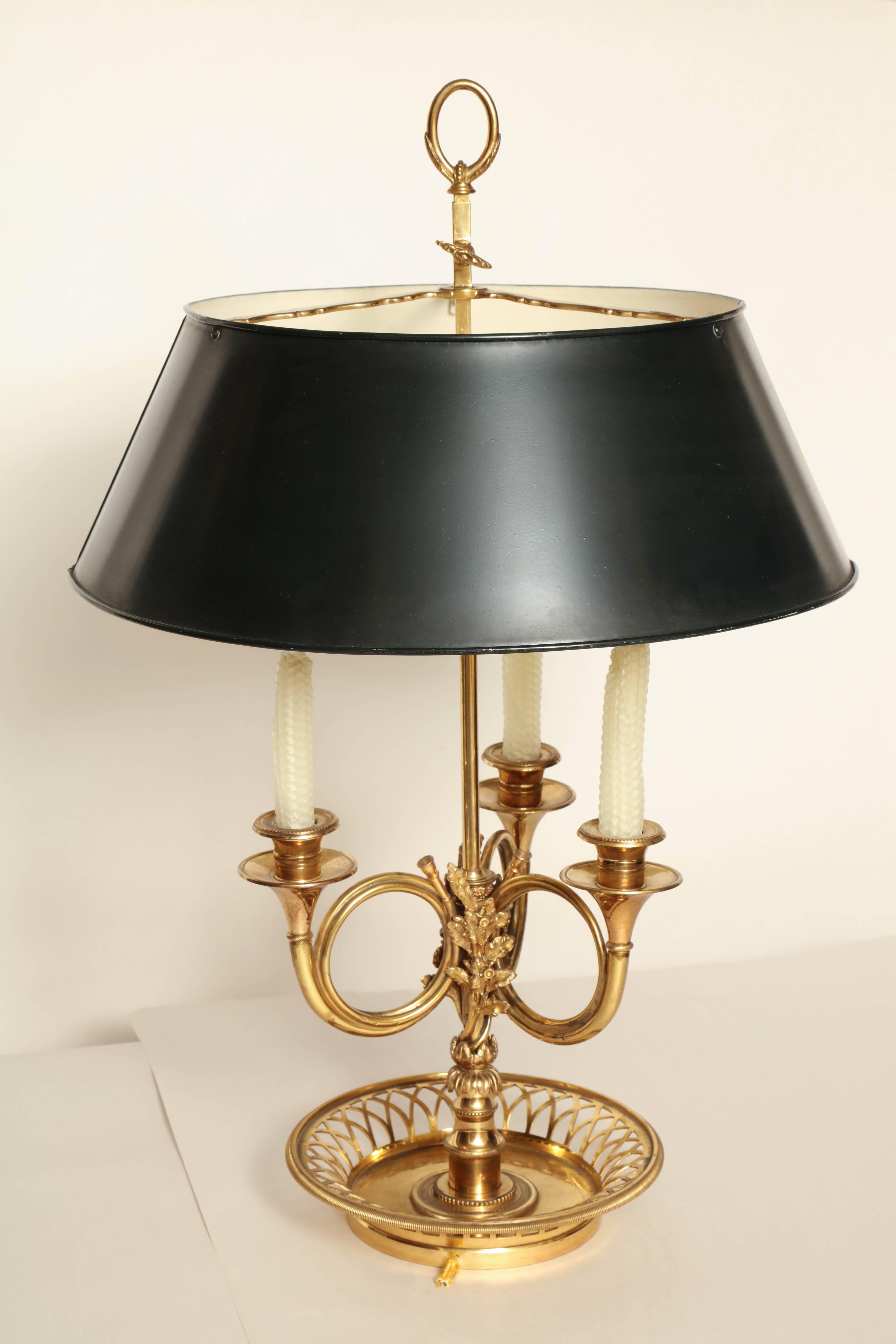 Brass Bouillotte Two-Light Table Lamp with Tole Shade 5