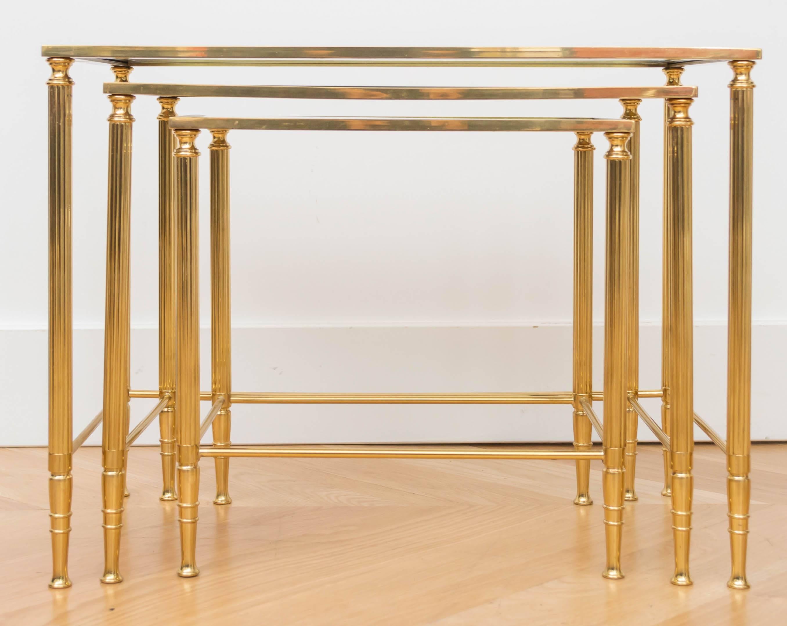 Chic set of Italian brass nesting tables.