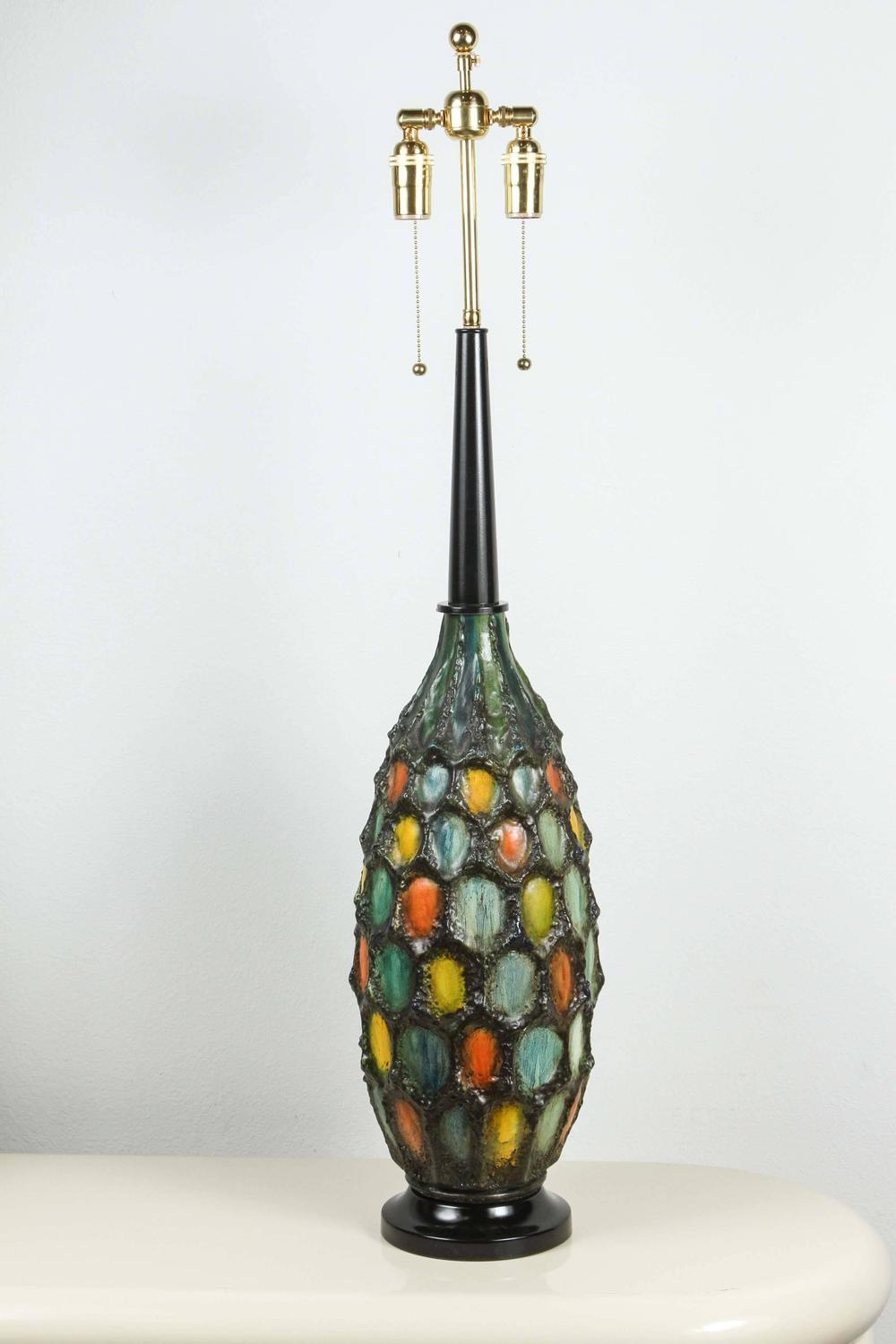 Fantastic Pair of Large Ceramic Lamps with a Lava Textured Glaze For Sale at 1stdibs
