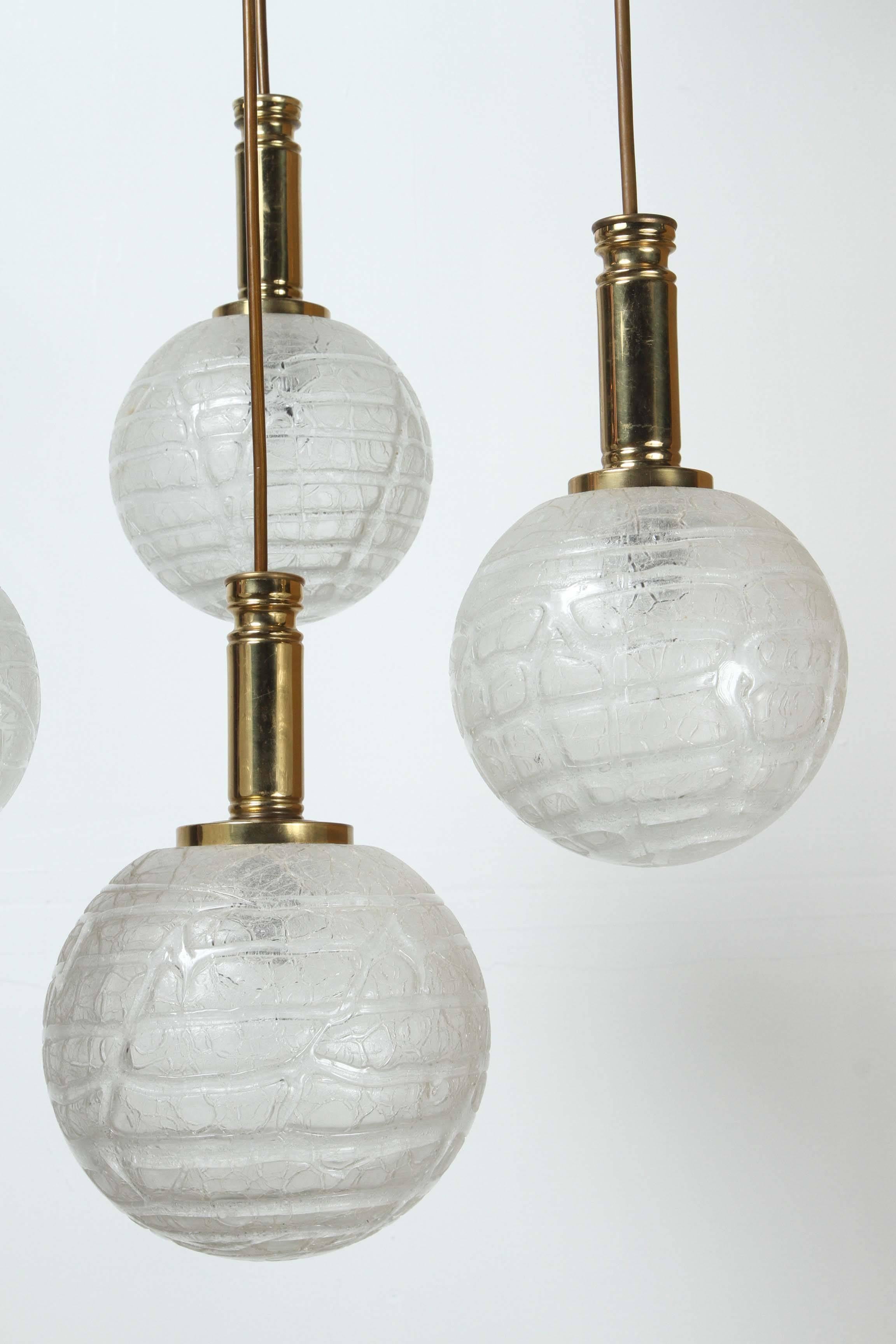 Blown Glass Four Globe Pendant Light by Doria For Sale