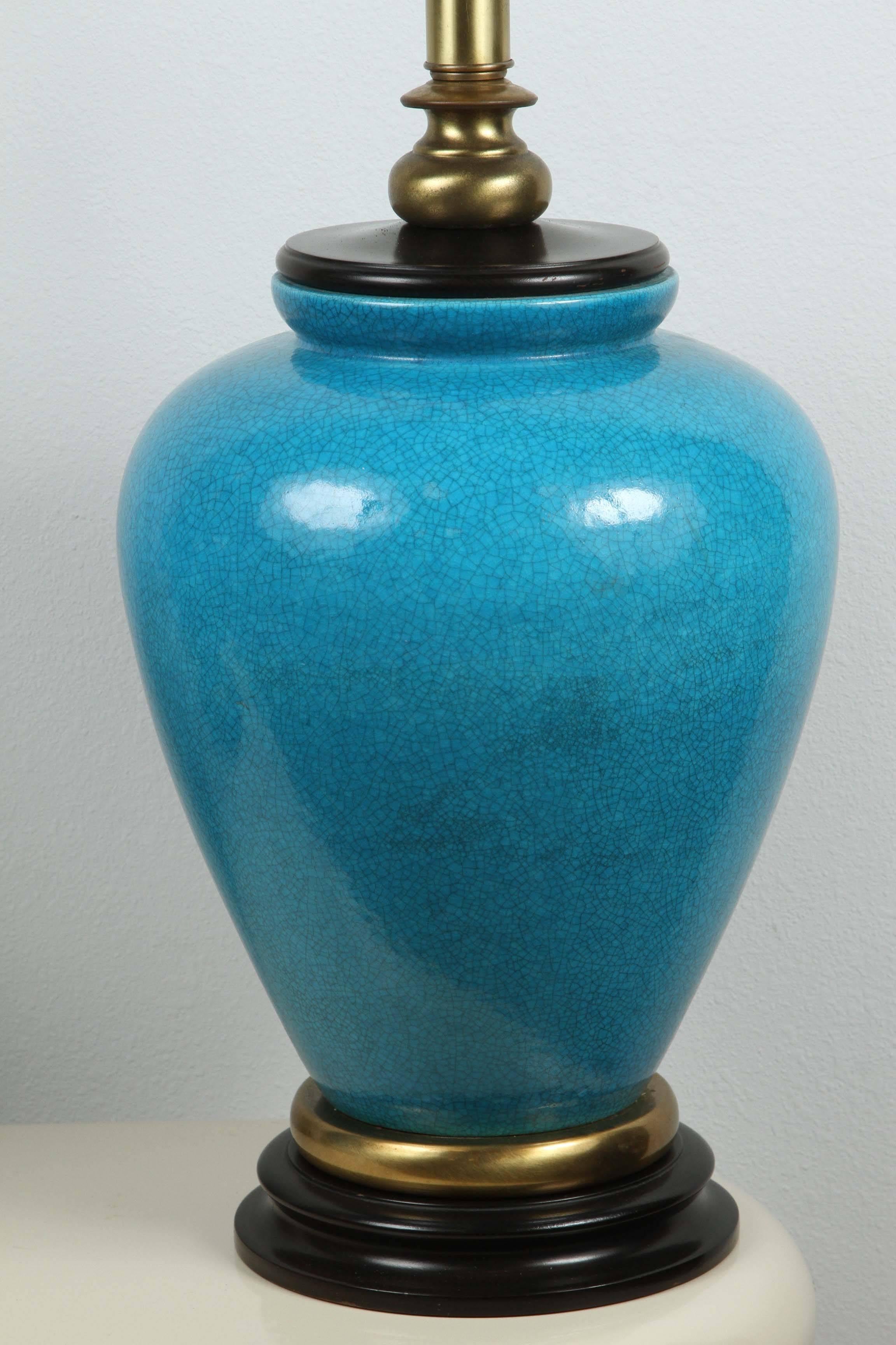 Pair of Large Ceramic Table Lamps with a Gorgeous Cerulean Glaze 1