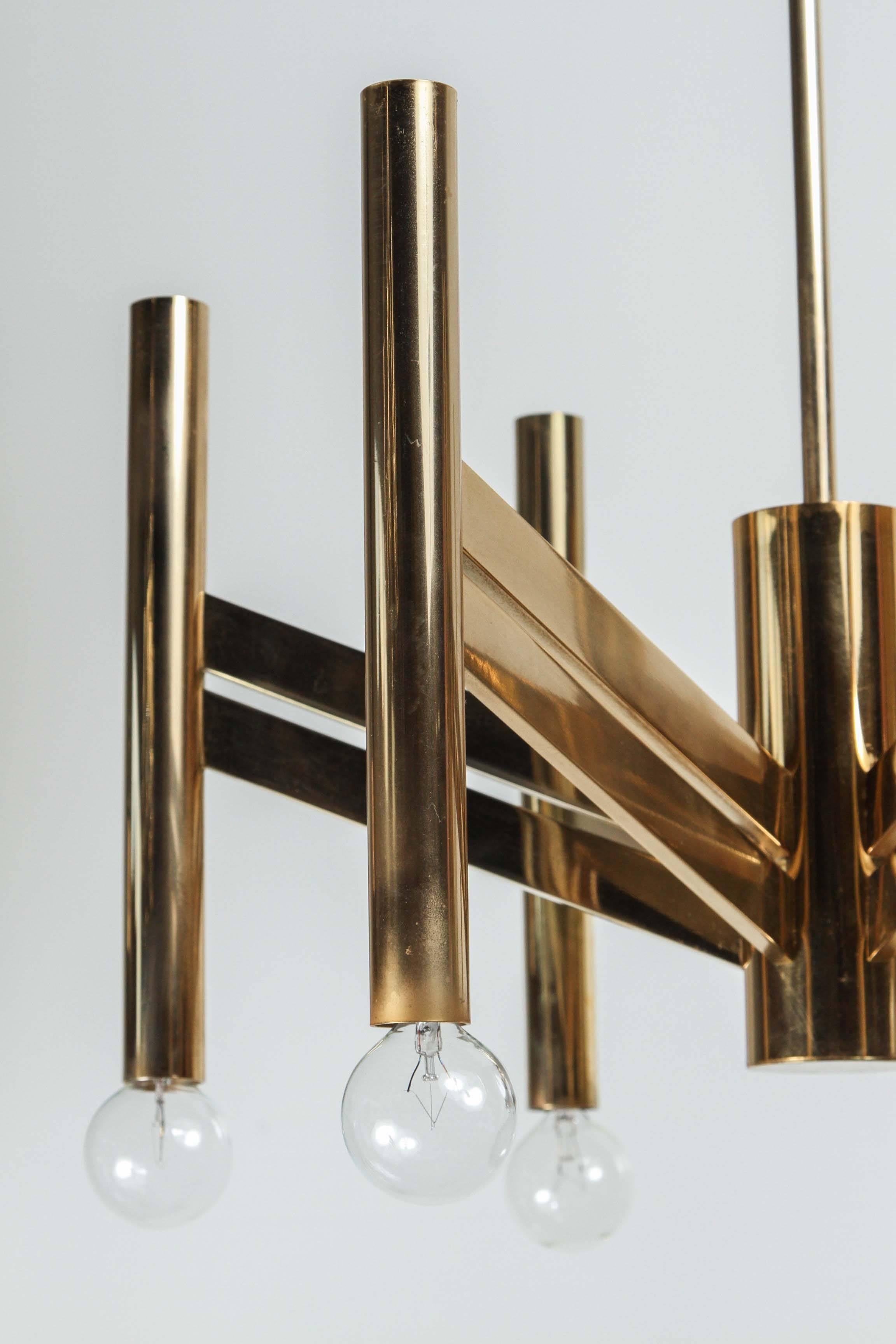 Mid-Century Modern Geometric Brass Chandelier by Sciolari