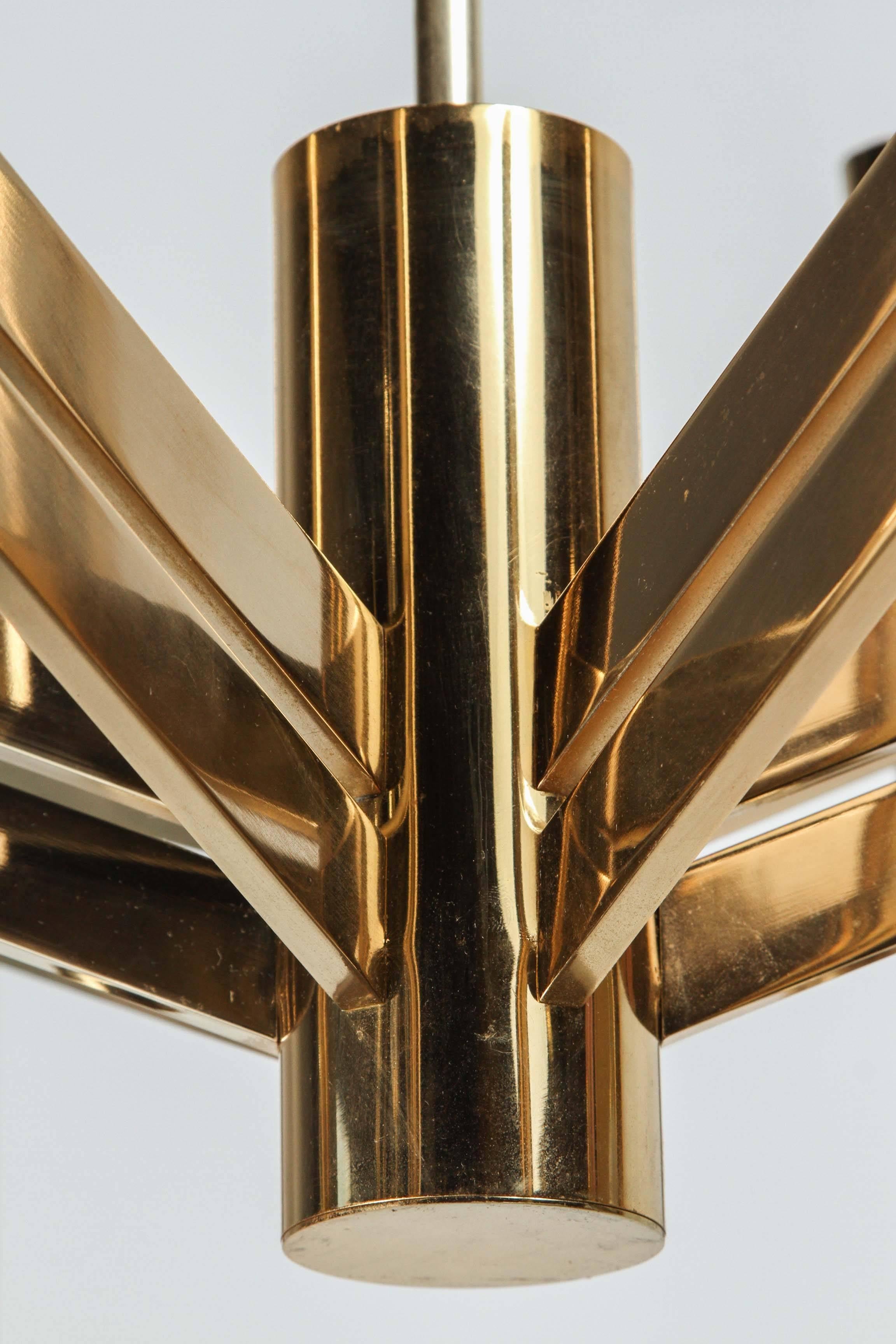 Italian Geometric Brass Chandelier by Sciolari