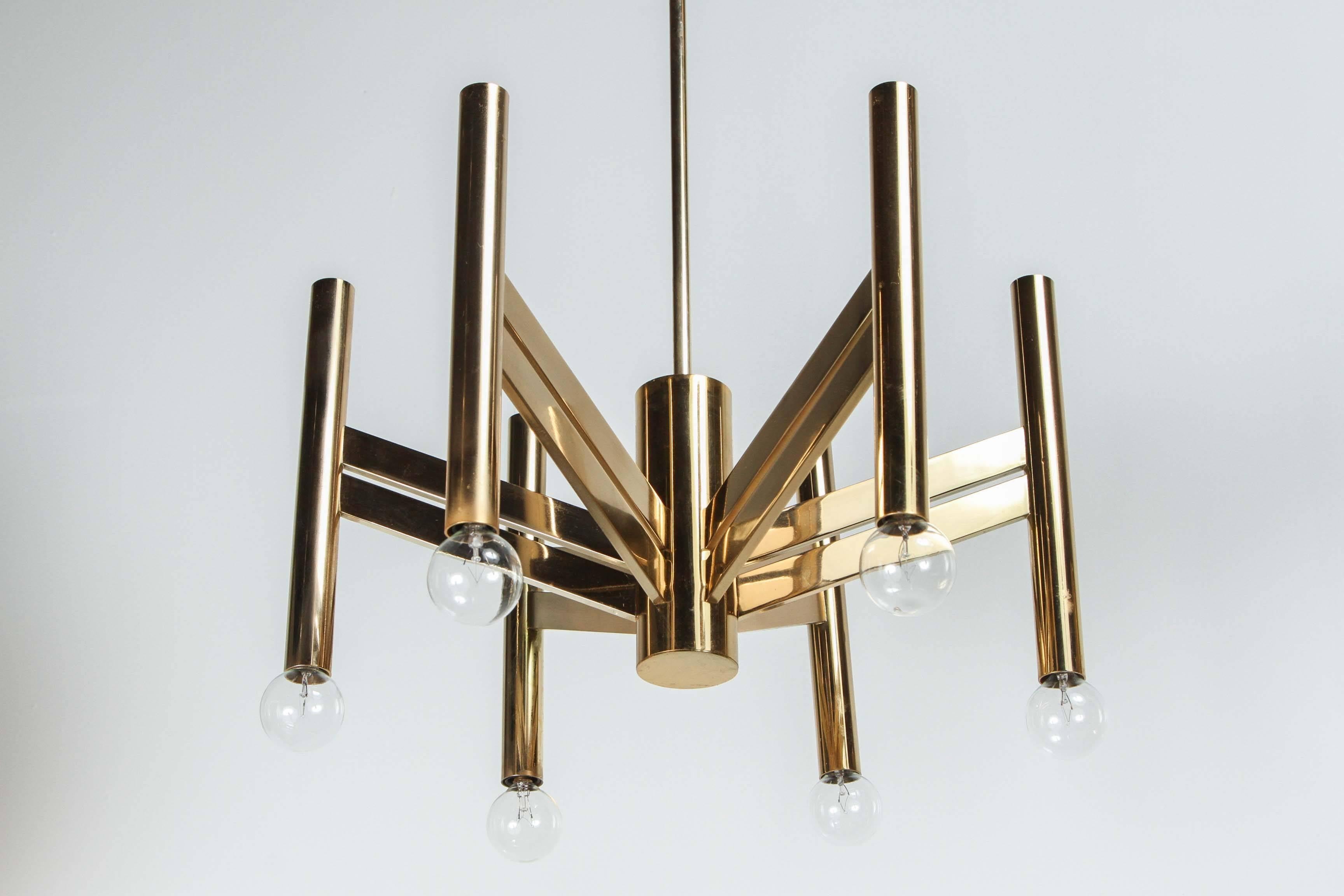 Geometric Brass Chandelier by Sciolari In Excellent Condition In New York, NY