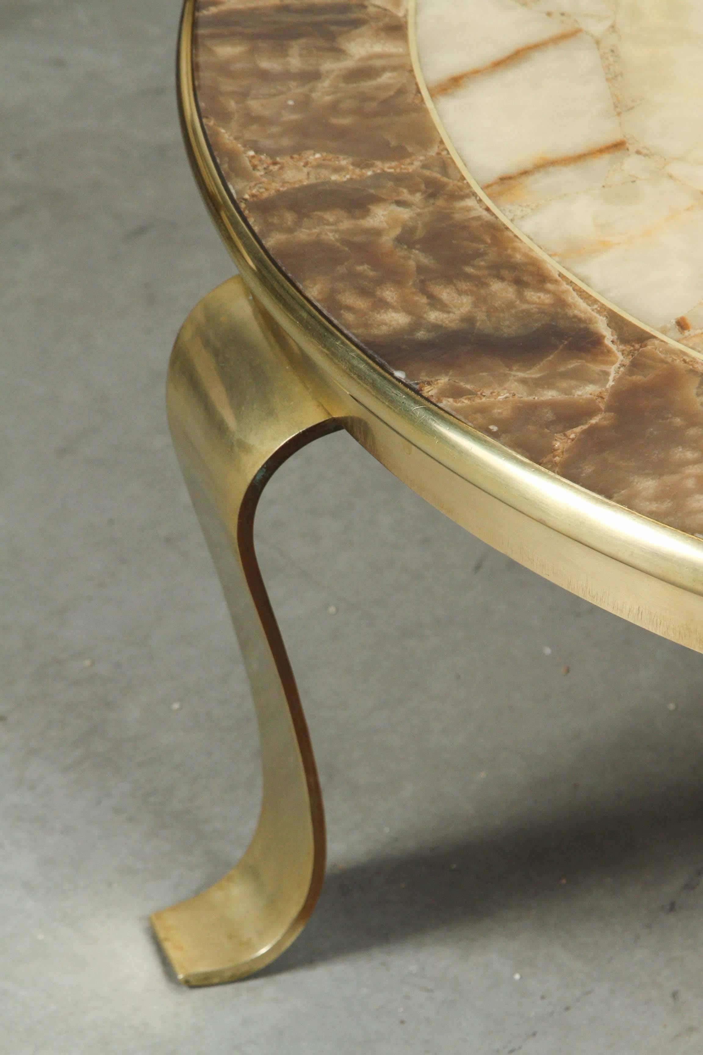 Mexican Brass and Onyx Table by Robert & Mito Block  For Sale