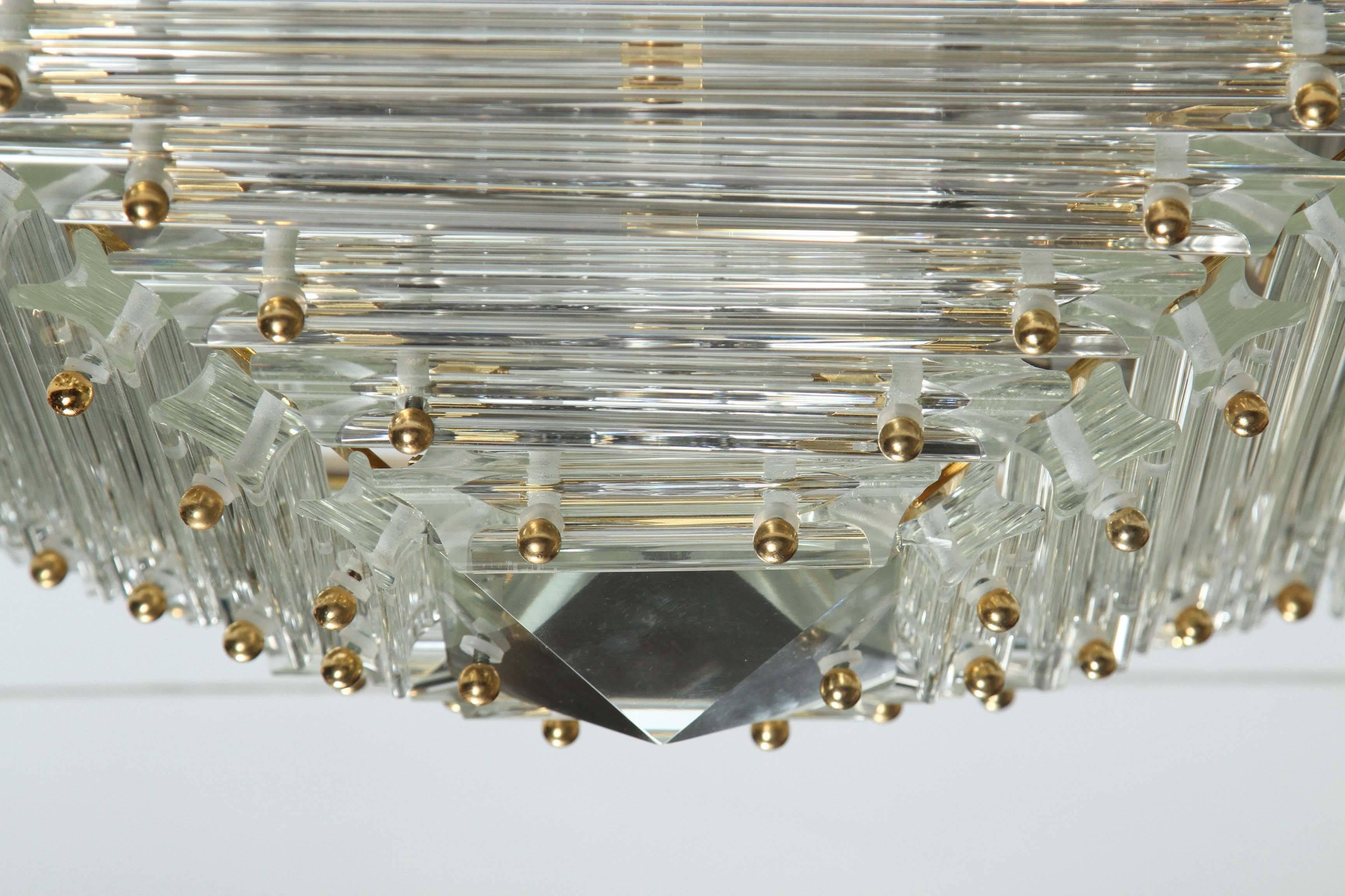 Brass Pyramidal Glass Prism Flush Mount by Sciolari