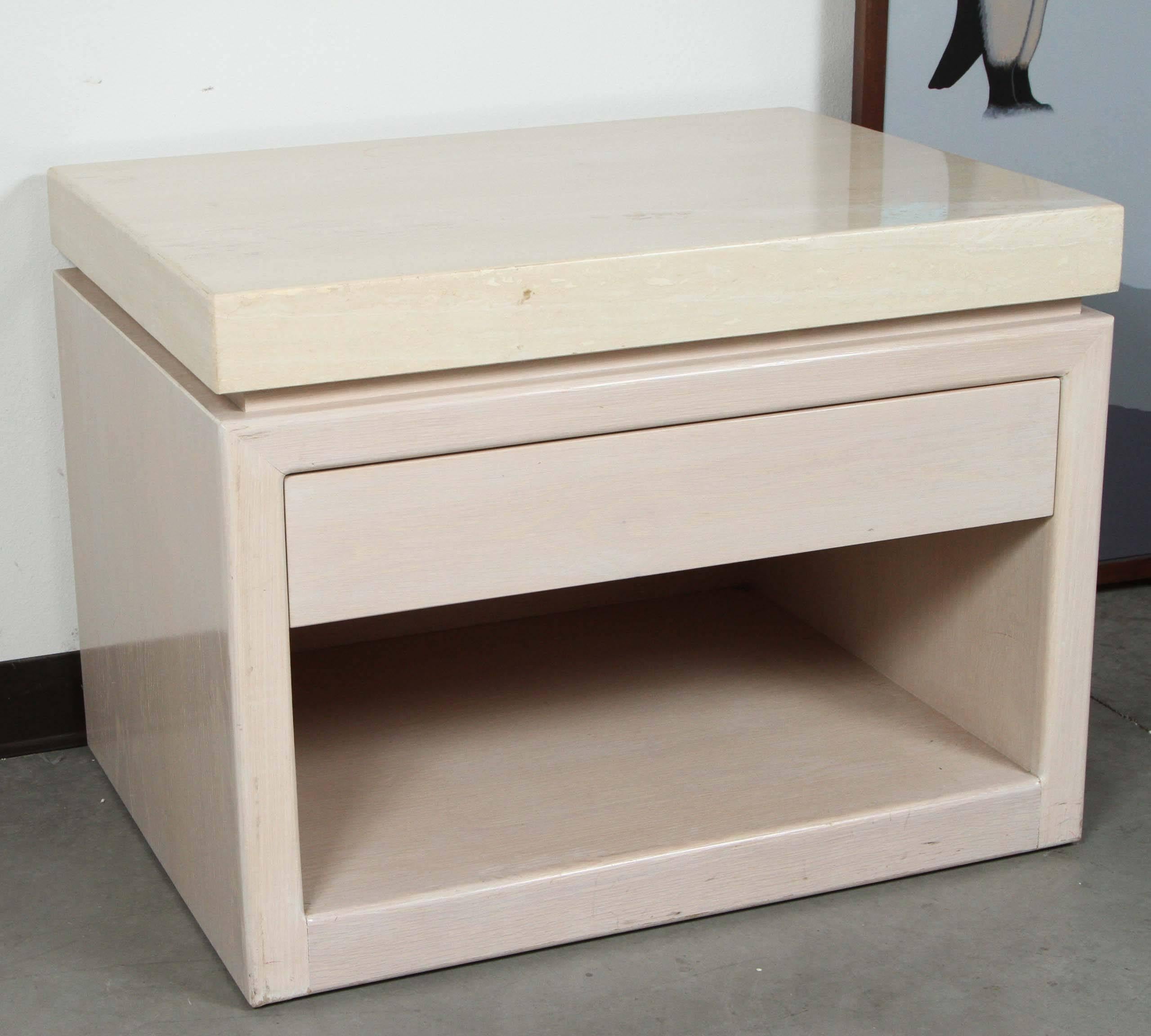 Pair of End Tables with Polished Travertine Tops 4