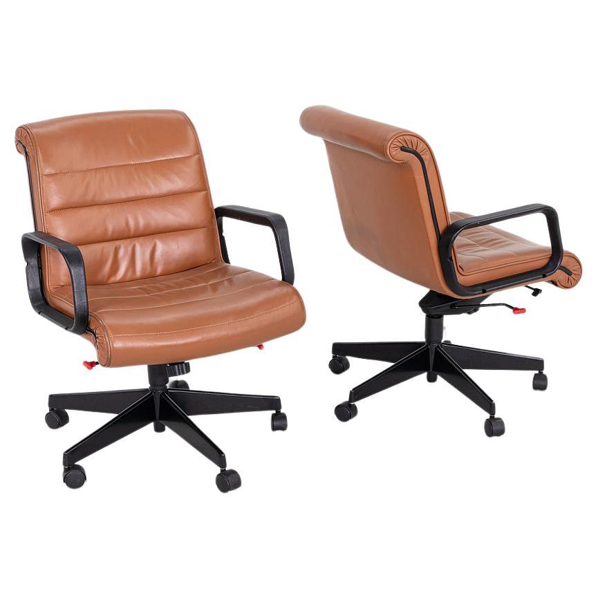 Sedia da scrivania Richard Sapper for Knoll Management in pelle cognac degli anni 2000
