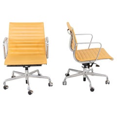 2014 Herman Miller Eames Aluminum Group Management Desk Chairs in Tan Leather