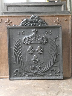 Respaldo / Revestimiento de chimenea de época Luis XIV francés del siglo XVII "Armas de Francia