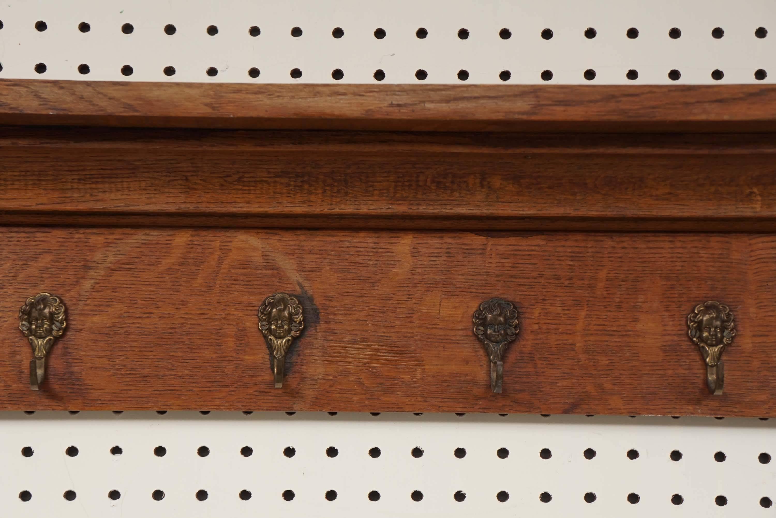 Early 20th Century French Coat Hooks and Shelf