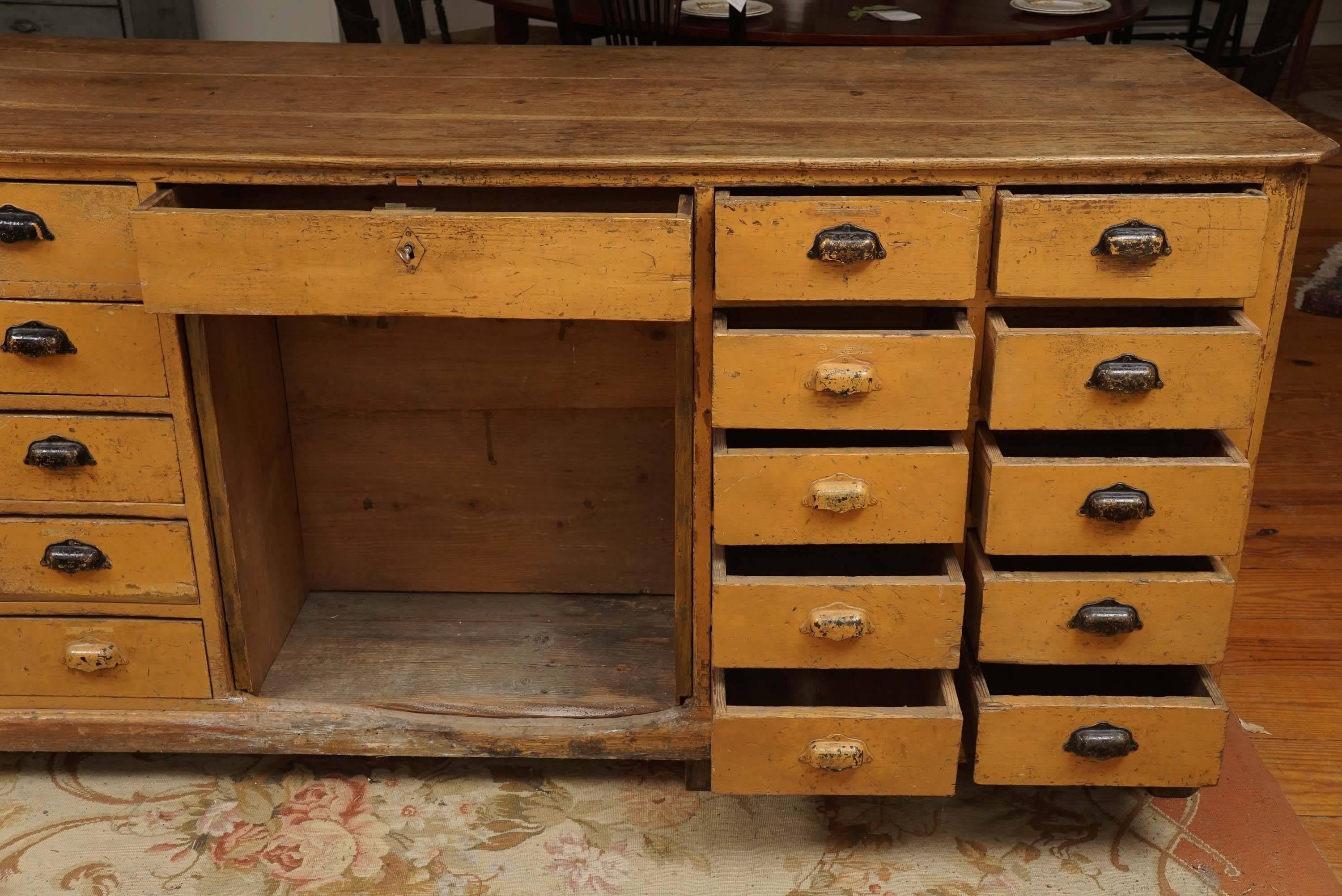 Late 19th Century French Hardware Store Counter with Drawers on Both Sides