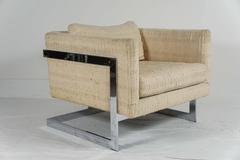 Pair of Milo Baughman Large Chrome Cube Lounge Chair