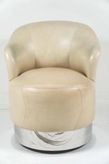 Three Leather Swivel, Tilt Chairs in style of Karl Springer and Baughman